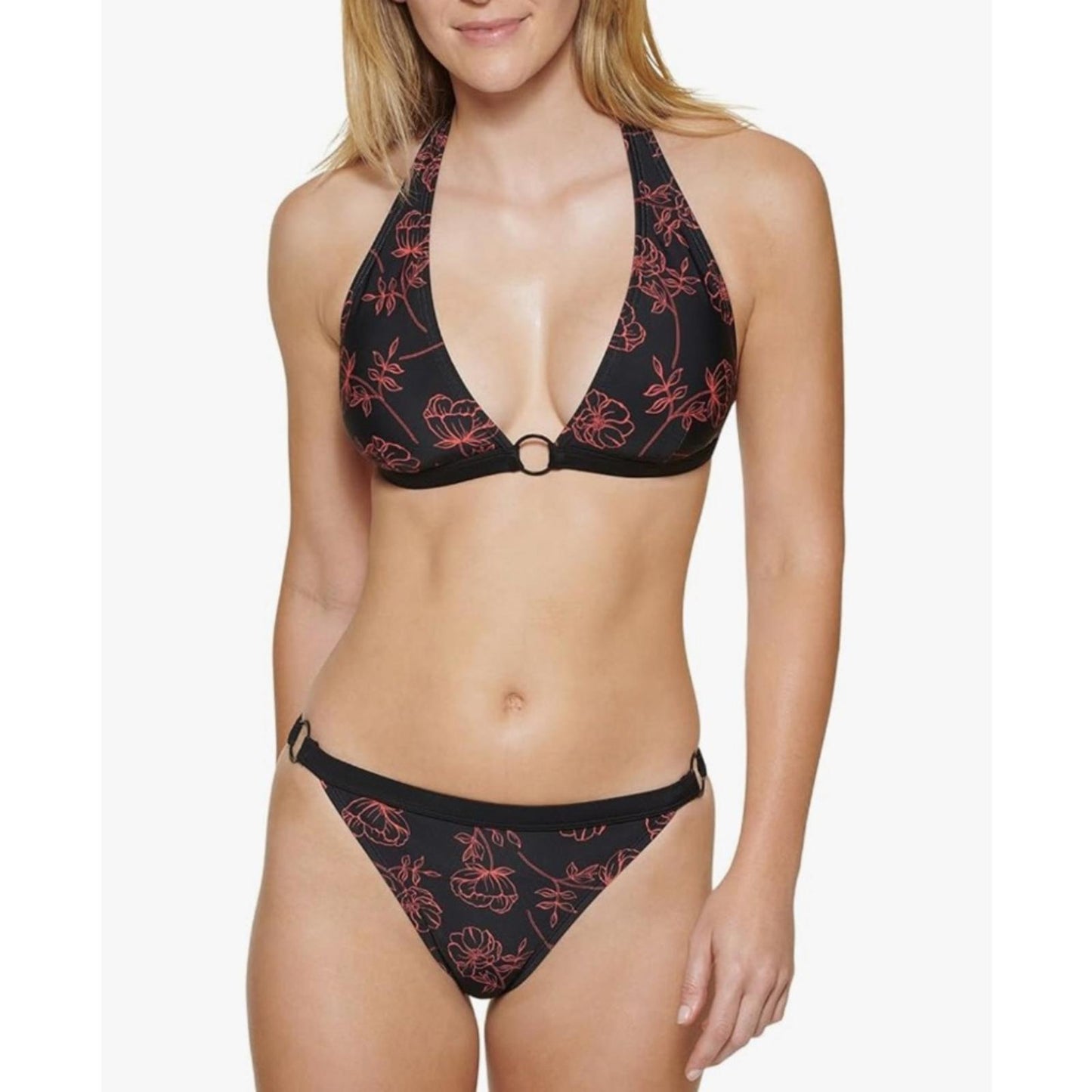Calvin Klein Binkini Halter Top with Logo Ring, Size L NEW w/Tag