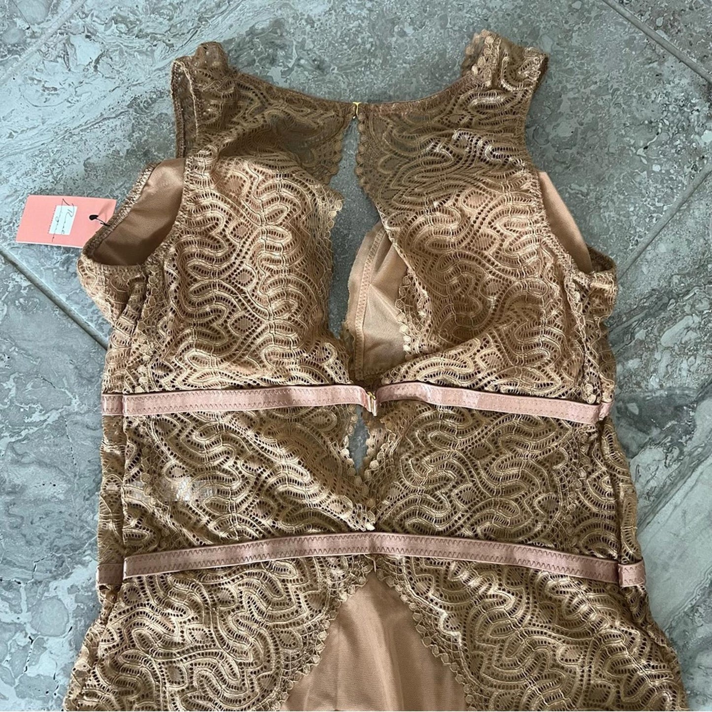 Real Lingerie Lucette Edgy Lace Teddy w/Plunge Neckline & Open Back Size 1X NWT