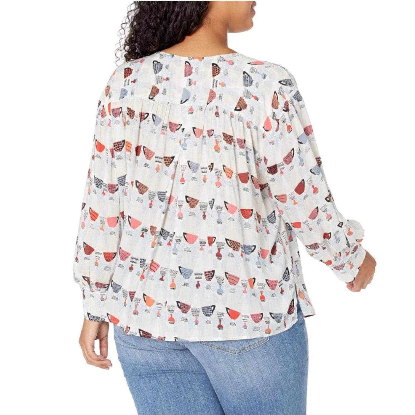 NIC+ZOE Relaxed-fit Perk Up Coffee Cup Print Blouse, Size XL New w/Tag Retail