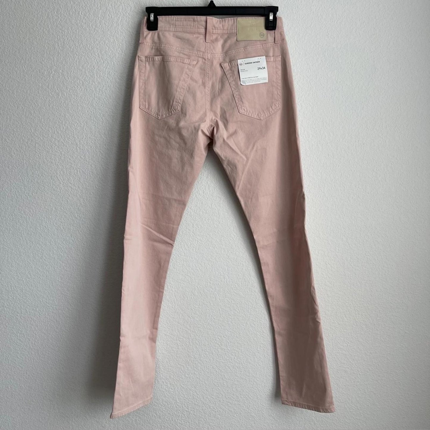 AG Sueded Sateen Tellis 34" Slim Fit Twill Stretch Pants in Pink, Size 29x34 NWT