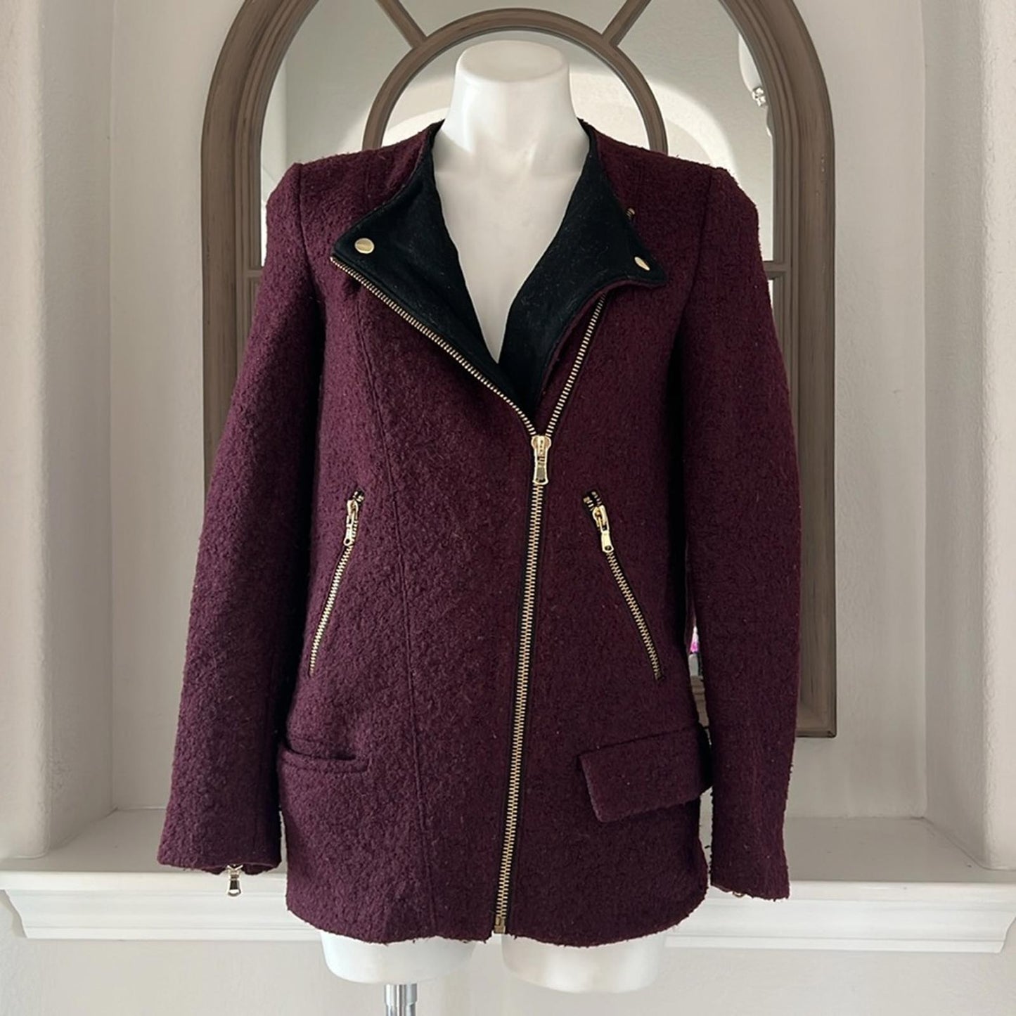 Zara Wool-blend Coat Burgundy Jacket, Size S EXCELLENT!