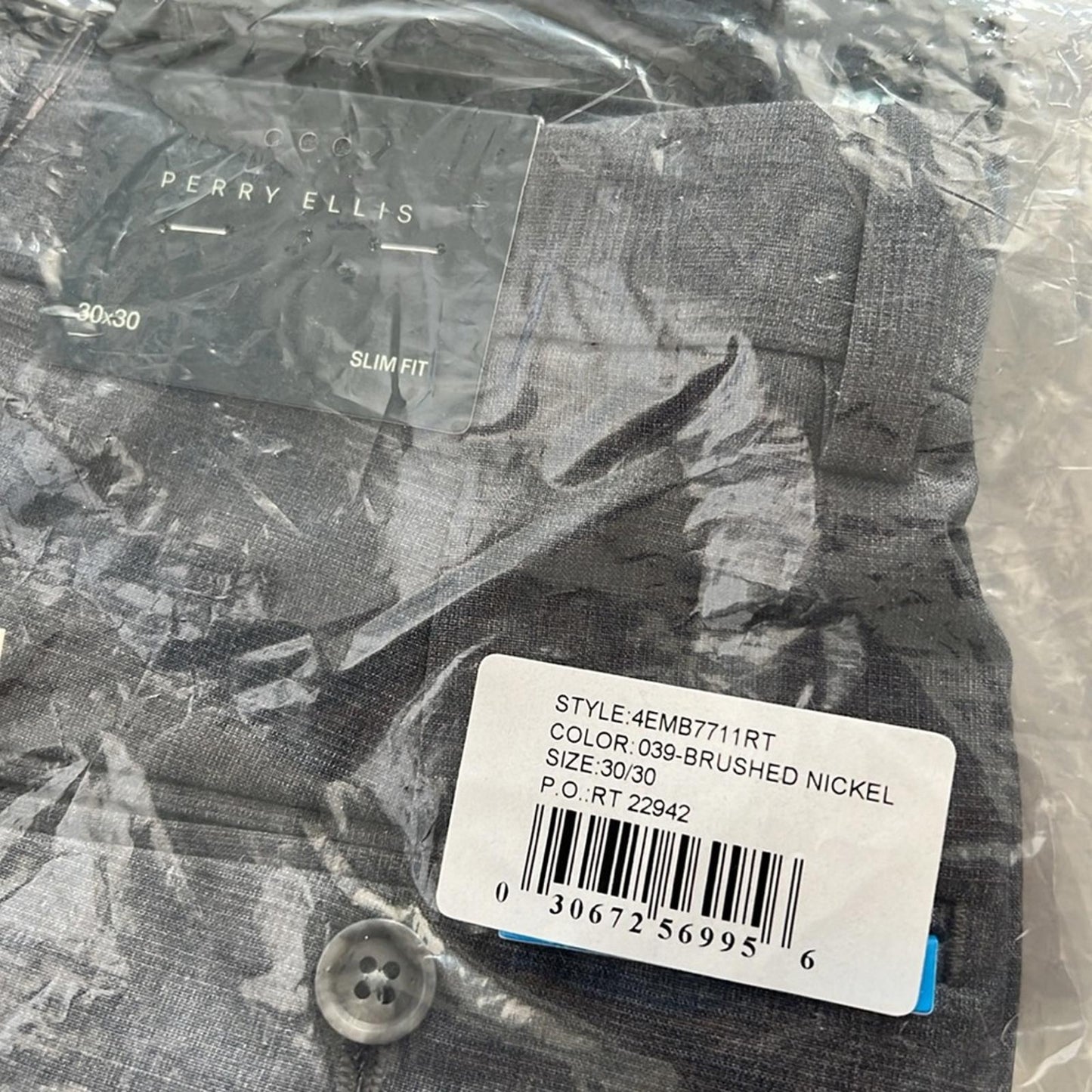 Perry Ellis Slim Fit Plaid Suit Pant, Brushed Nickel/Gray, 30Wx30L New w/Tag