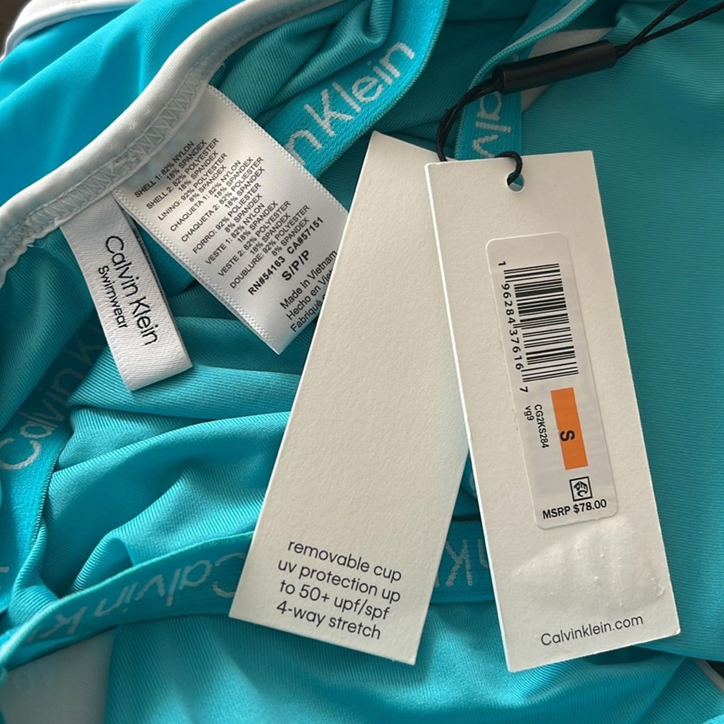 Calvin Klein Solid V-Neck Wire Free Tankini Top, Size S NEW w/Tag