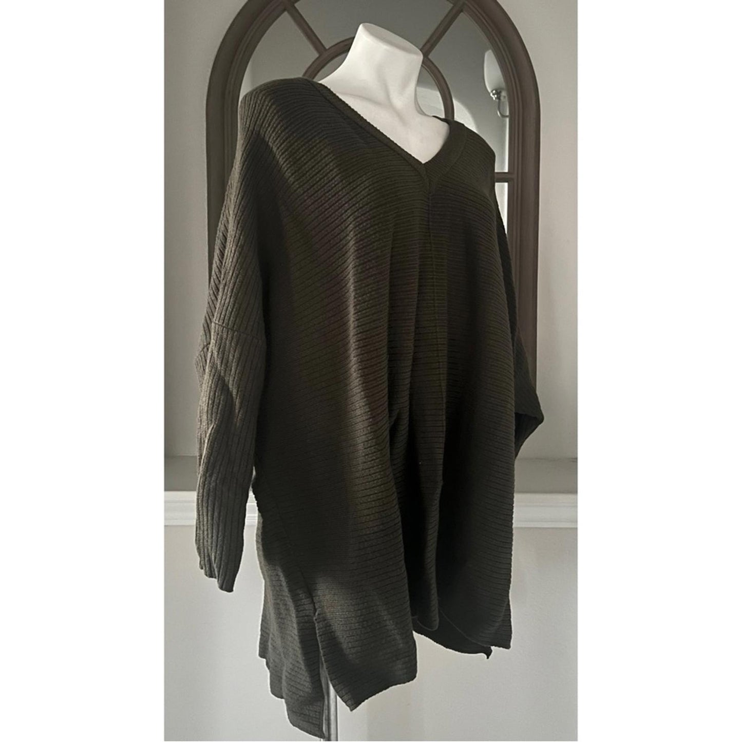 Adrianna Papell Ottoman Ribbed Tunic Sweater in Heather Olive Size 1X New w/Tag