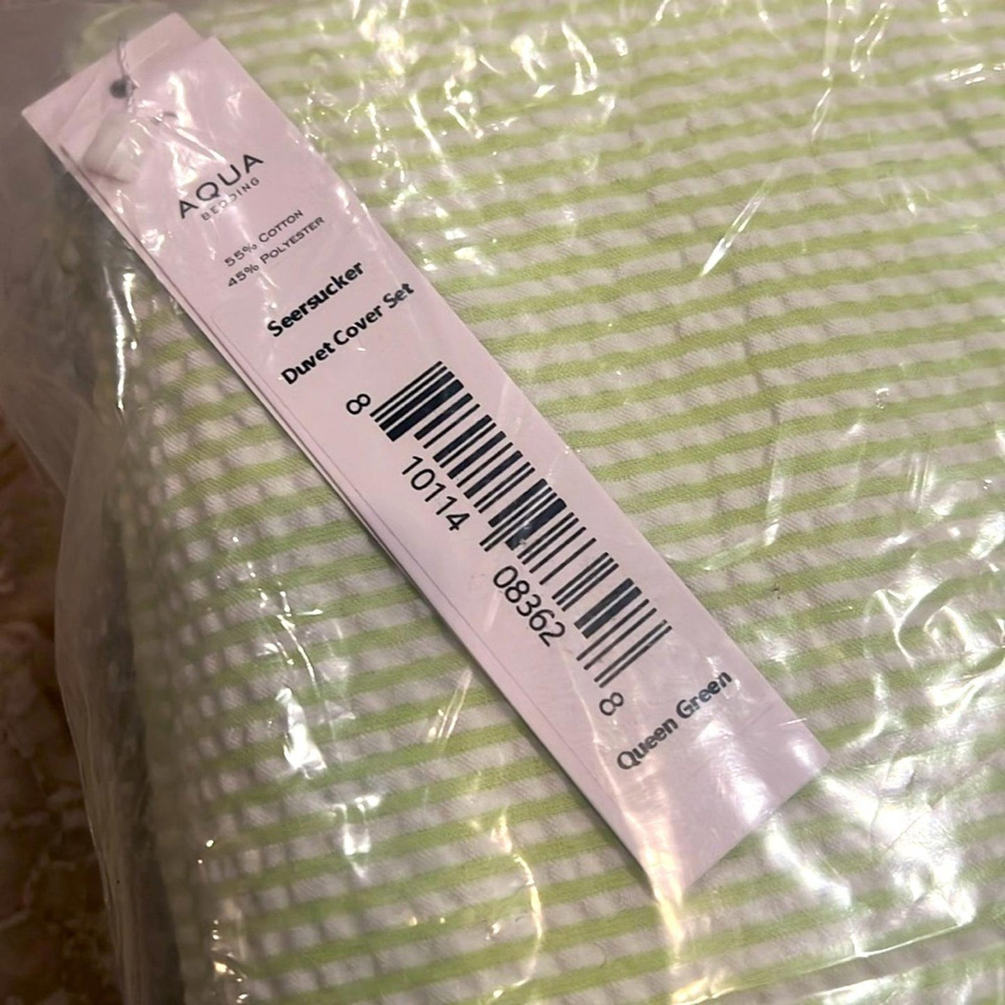 Aqua Seersucker Duvet Cover Set, Full/Queen in Green New w/Tag Retail $175