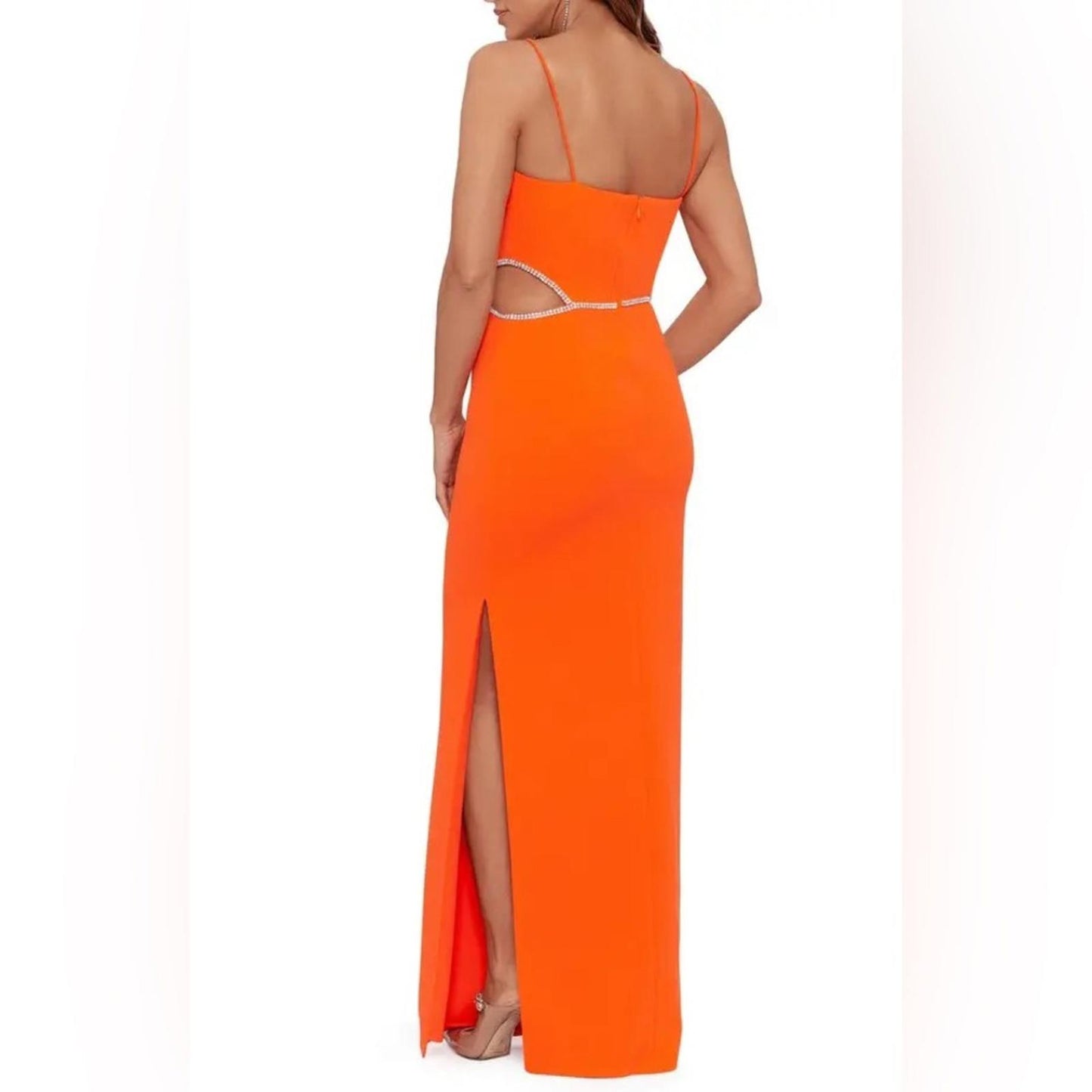 XSCAPE Side Cutout Scuba Crepe Gown in Orange, Size 0 Retail $258 EXCELLENT!