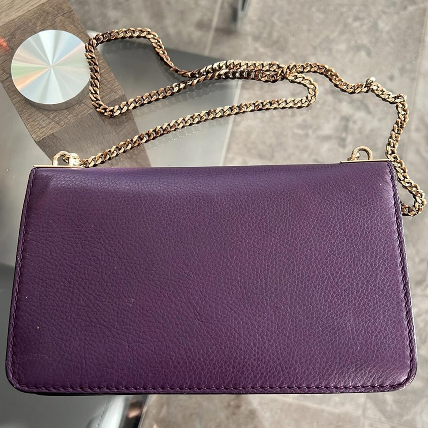 Gucci Flap Shoulder Bag Leather Medium, Purple w/Gold tone w/Dustbag
