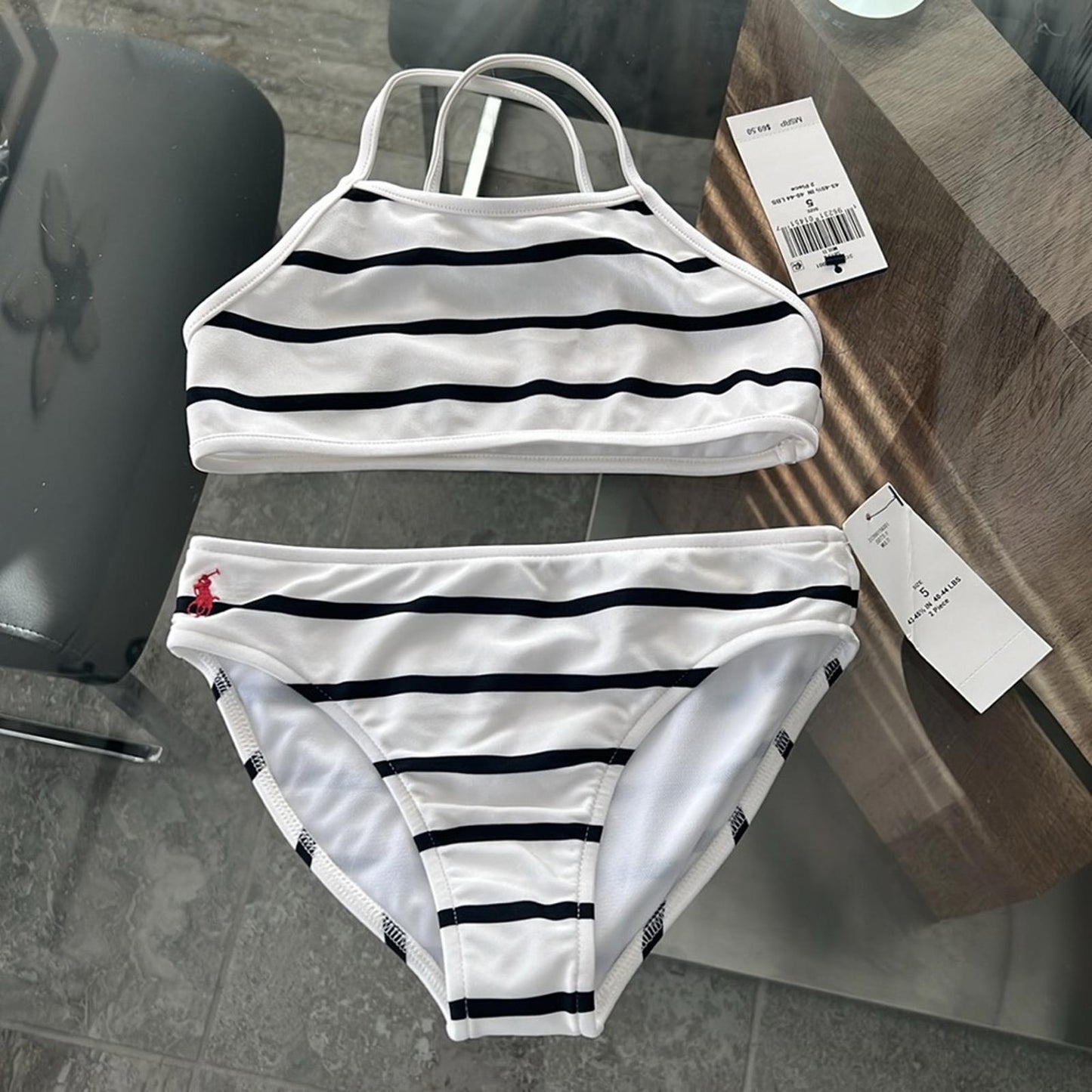 Polo Ralph Lauren Kids Striped Stretch Two-Piece Swimsuit, Size 5 New w/Tag