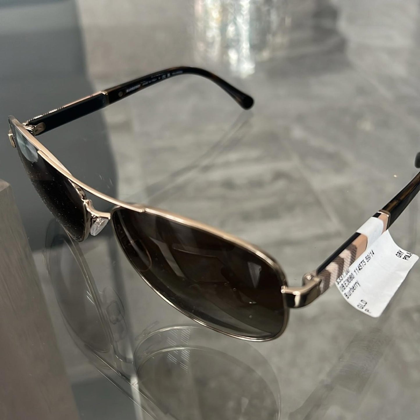Burberry Pilot-Shaped Sunglasses, Light Gold & Brown Gradient Lens, New w/Tag