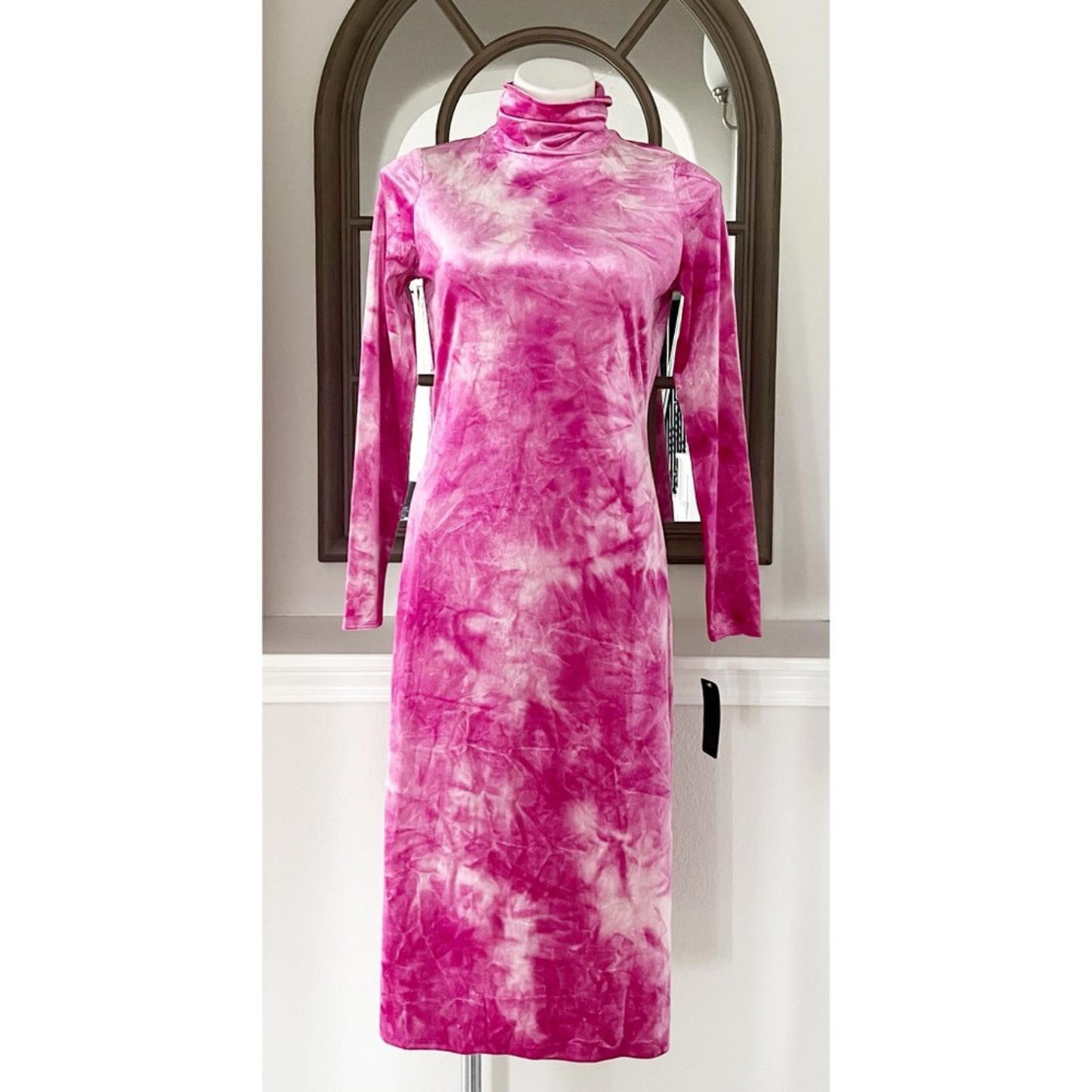 Rachel Rachel Roy Velvet Tie-Dye Midi Sheath Party Dress, Pink Size M New w/Tag