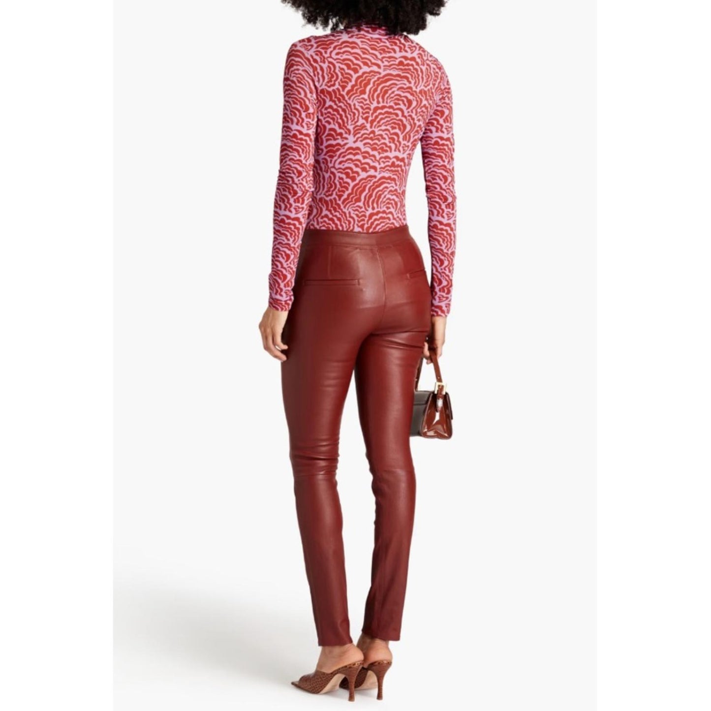 ALC James Printed Stretch-Mesh Turtleneck Top, Size L New w/Tag Retail $295