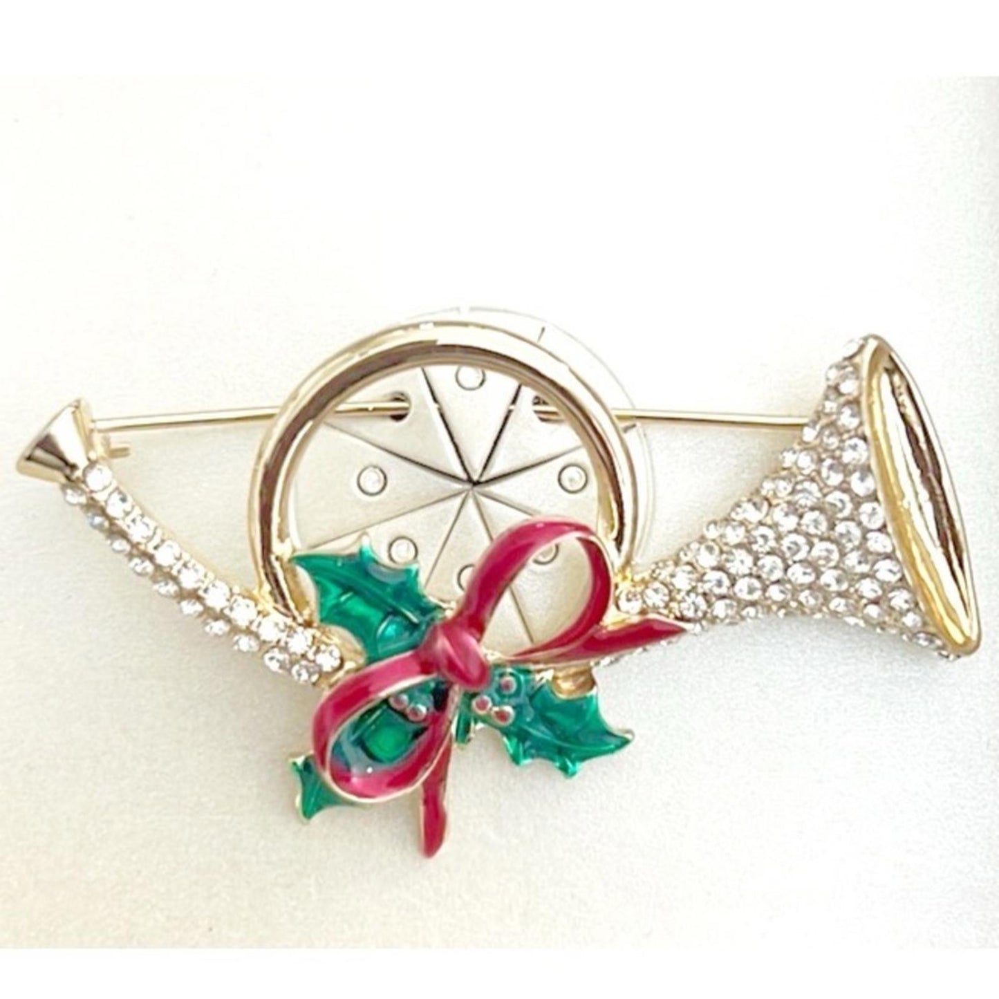 Anne Klein Gold-Tone Crystal French Horn Pin/Brooch, New in Box