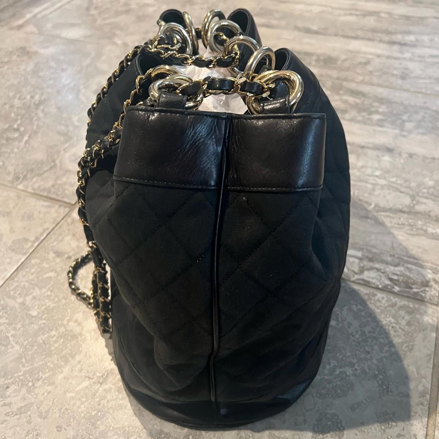 CHANEL Black Canvas CC Chain Bucket Bag (Made in Italy) *RARE Piece!