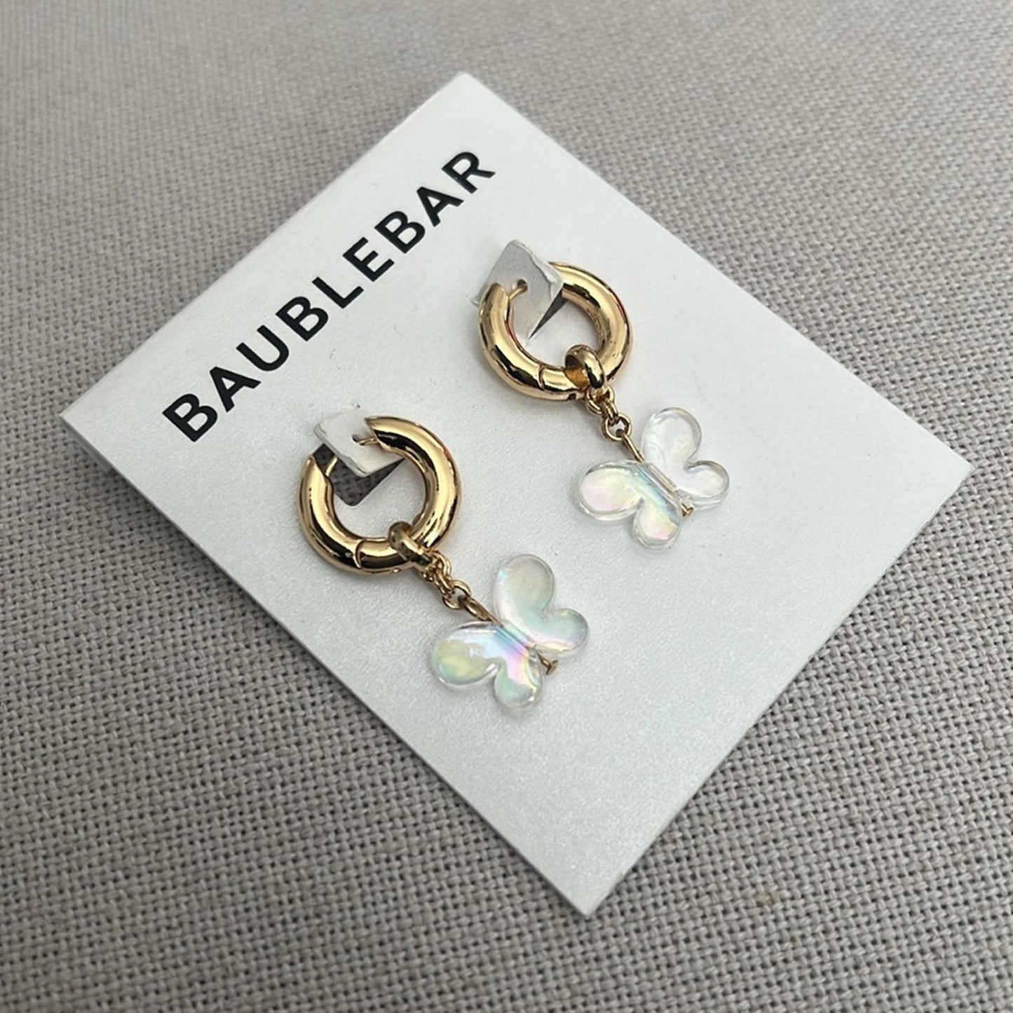 BAUBLEBAR Vanessa Iridescent Butterfly Charm Huggie Hoop Earrings, New w/Tag $44