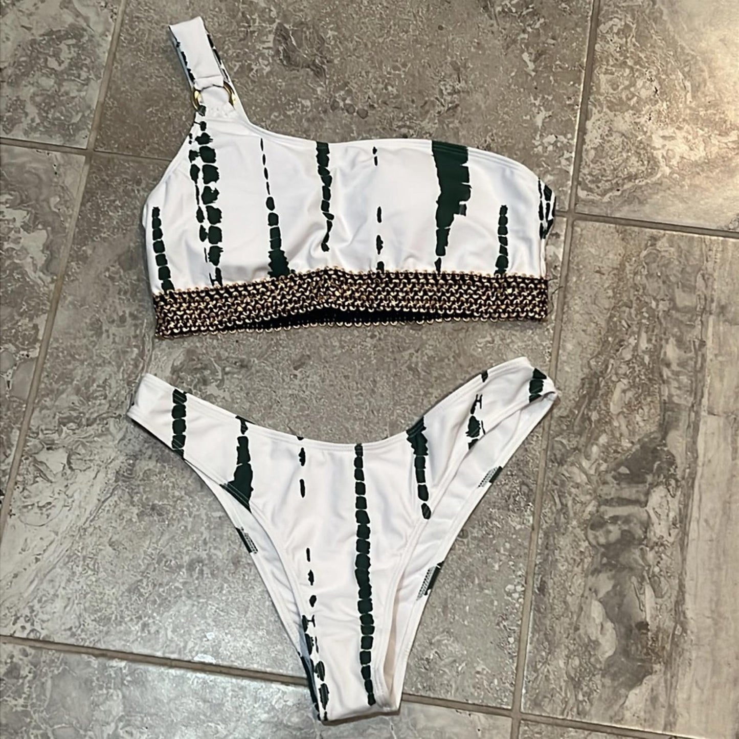Tie Dye Print Bikini One Shoulder High-Cut Cover Pants, Size XL NEW in Packaging