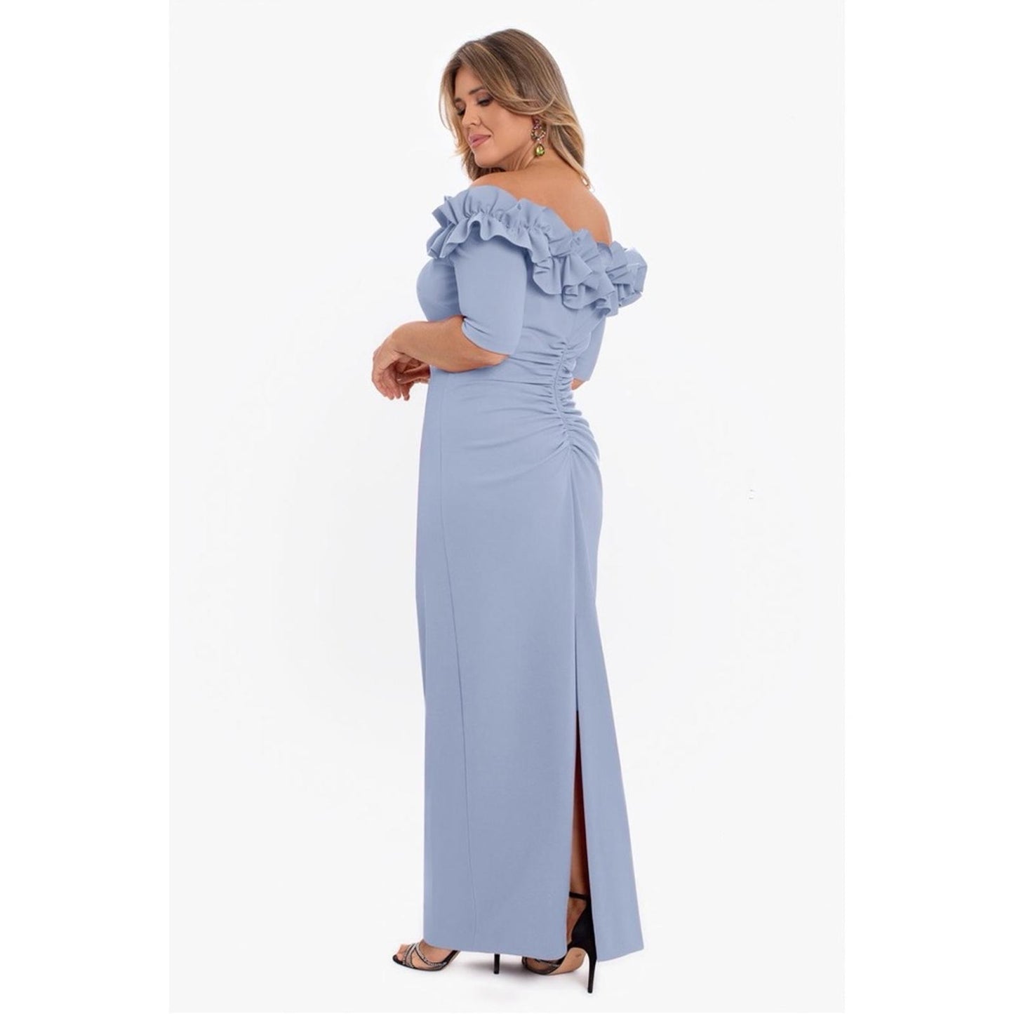 XSCAPE "Isla" Long Crêpe Off-the-Shoulder Ruffle Dress, 16W NEW $249 (Sold Out)