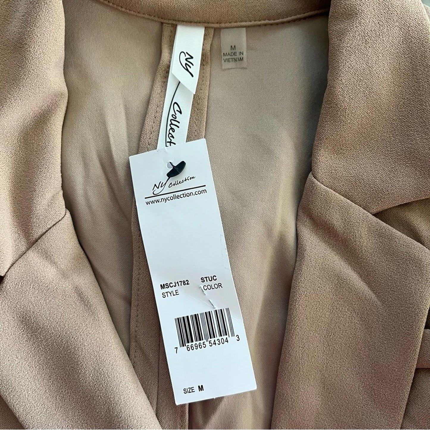 NY Collection Long Sleeve Double Breasted Crepe Jacket, Stucco Size M New w/Tag