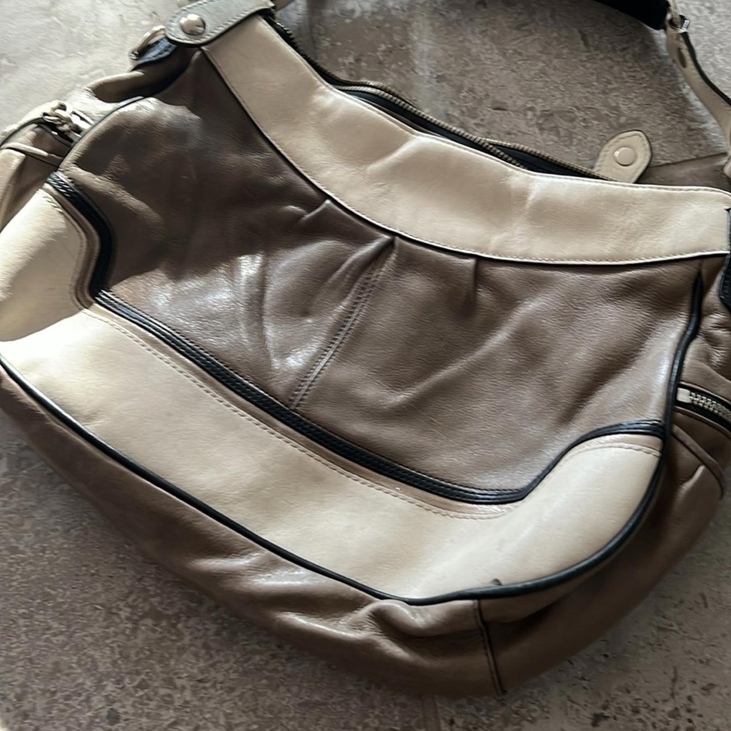 COACH Limited Edition Madison Spectator Cream/Taupe Hobo in Grey/White Bag