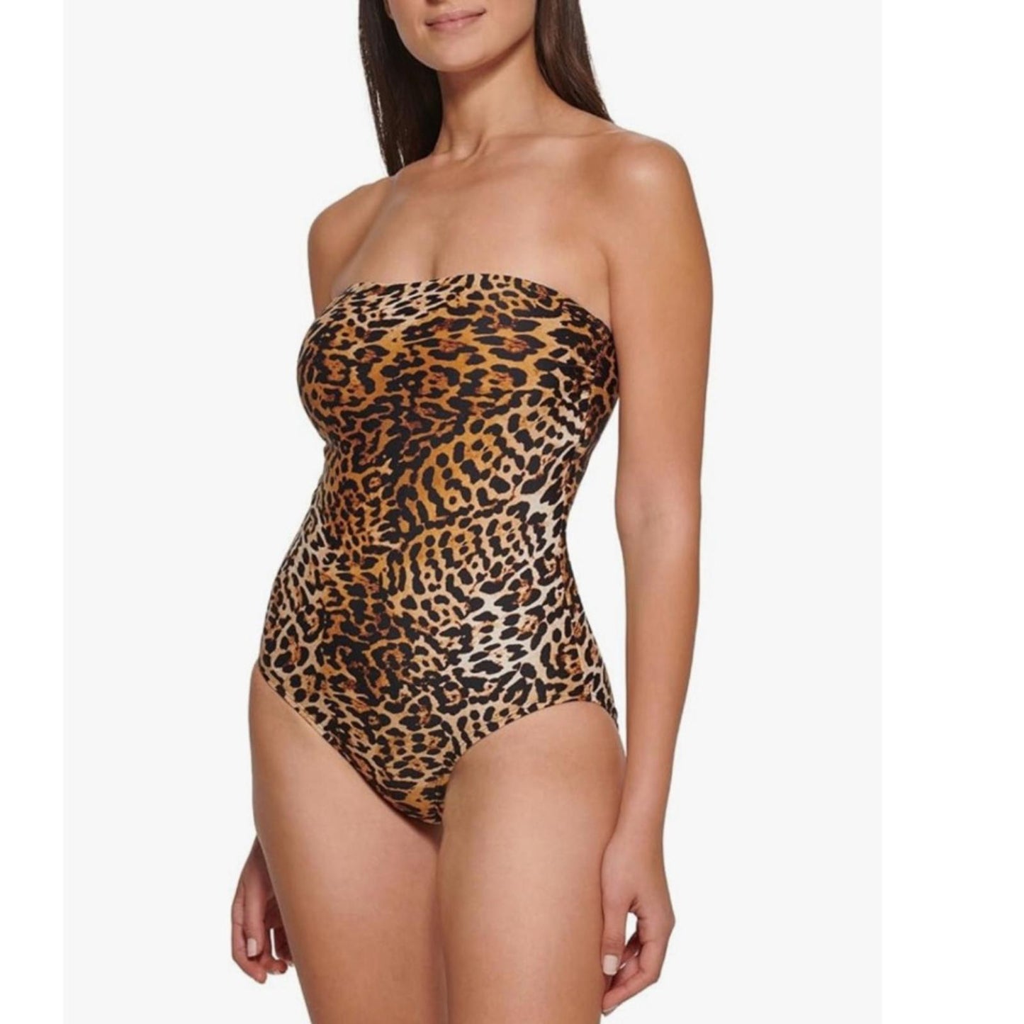 Calvin Klein Leopard-Print Strapless Tummy-Control One-Piece Swimsuit Size 8 NWT