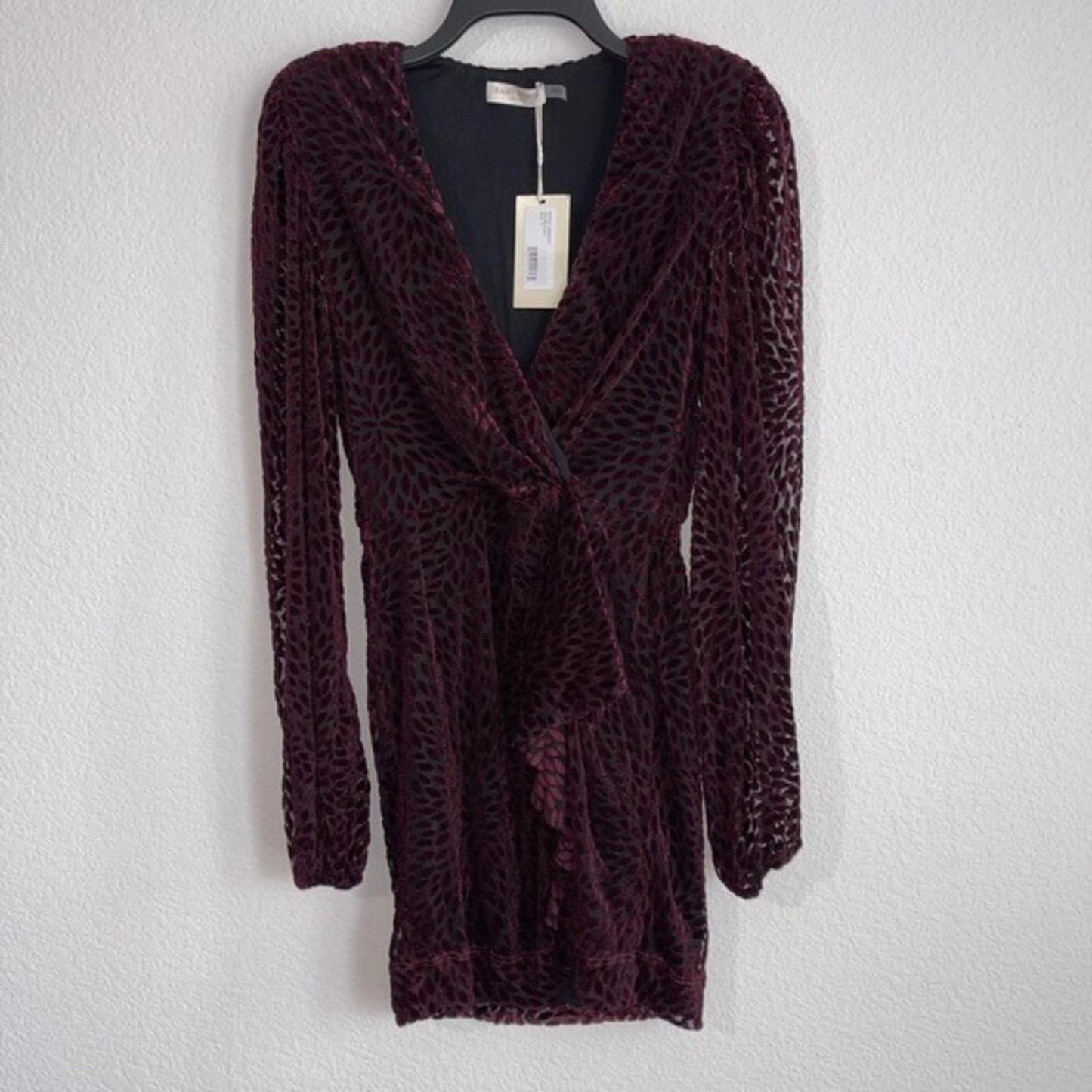 Ramy Brook Aman Mini Dress in Velvet Burnout Print Plum Berry Size XL NWT $395