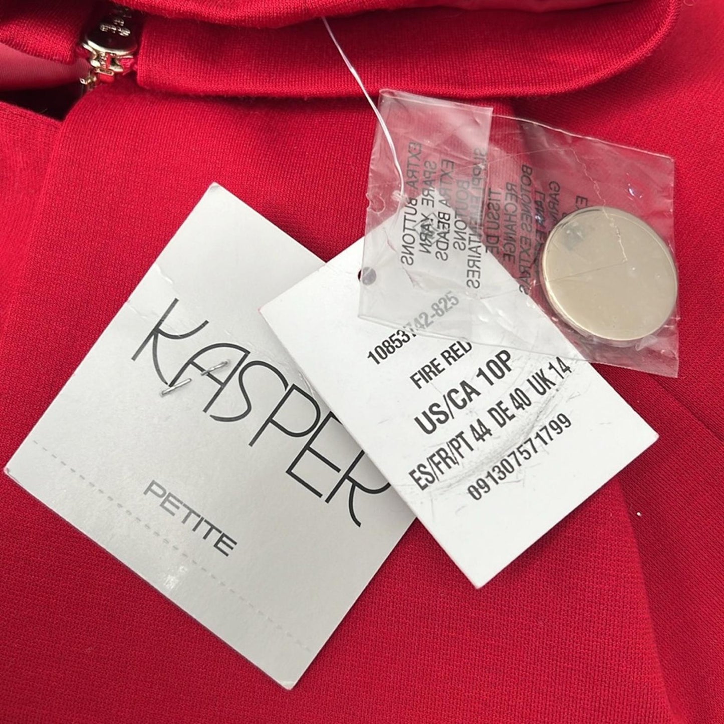 Kasper Zip Cuff Notched Collar One-Button Blazer in Red Petite Size 10, New $129