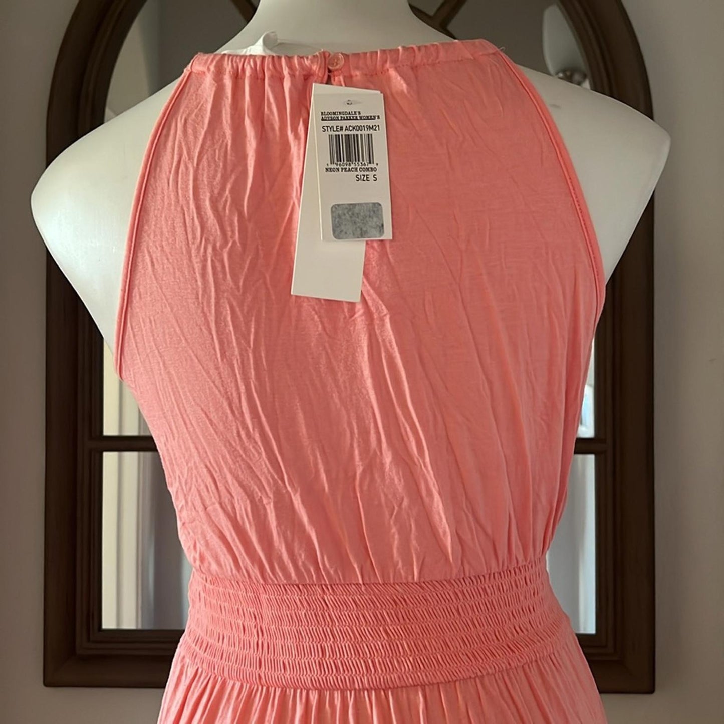 Adyson Parker Color Block Sleeveless Tiered Maxi Dress, Neon Peach Combo NWT