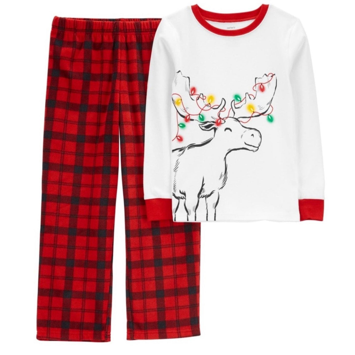 Carter's Big Kids Reindeer Fleece Pajama 2-Pc Set, White Red Black Size 10 NWT