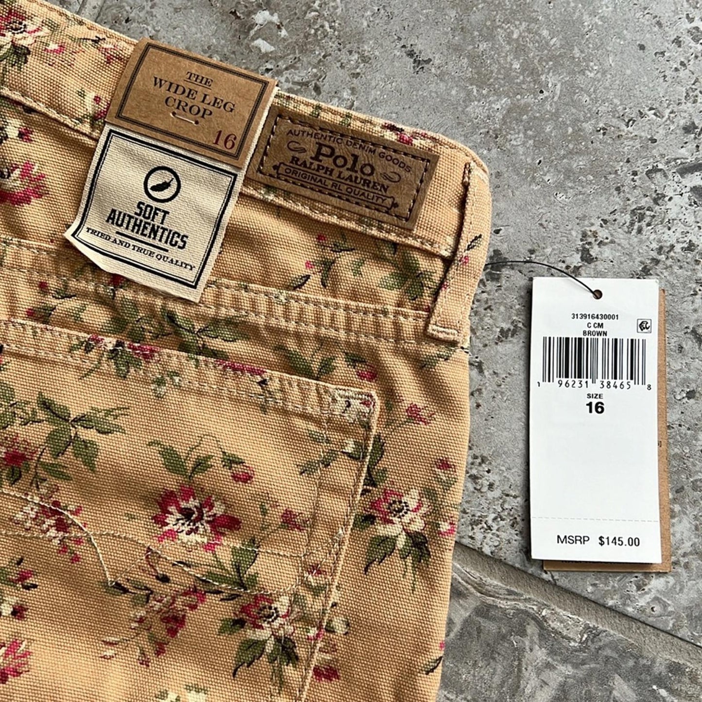 Ralph Lauren Floral Canvas Cropped Wide Leg Pants, Alvarado Wash, Size 16 NWT