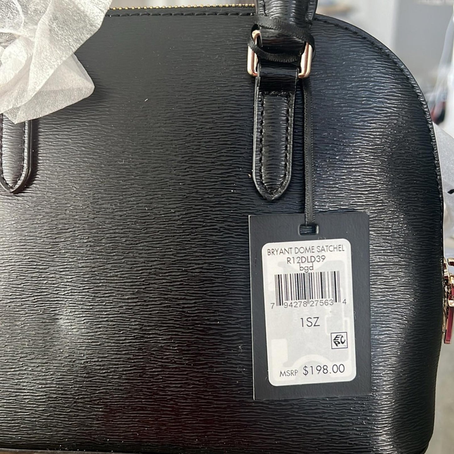 DKNY Bryant Dome Satchel with Convertible Strap, Black w/Gold Tone, New w/Tag