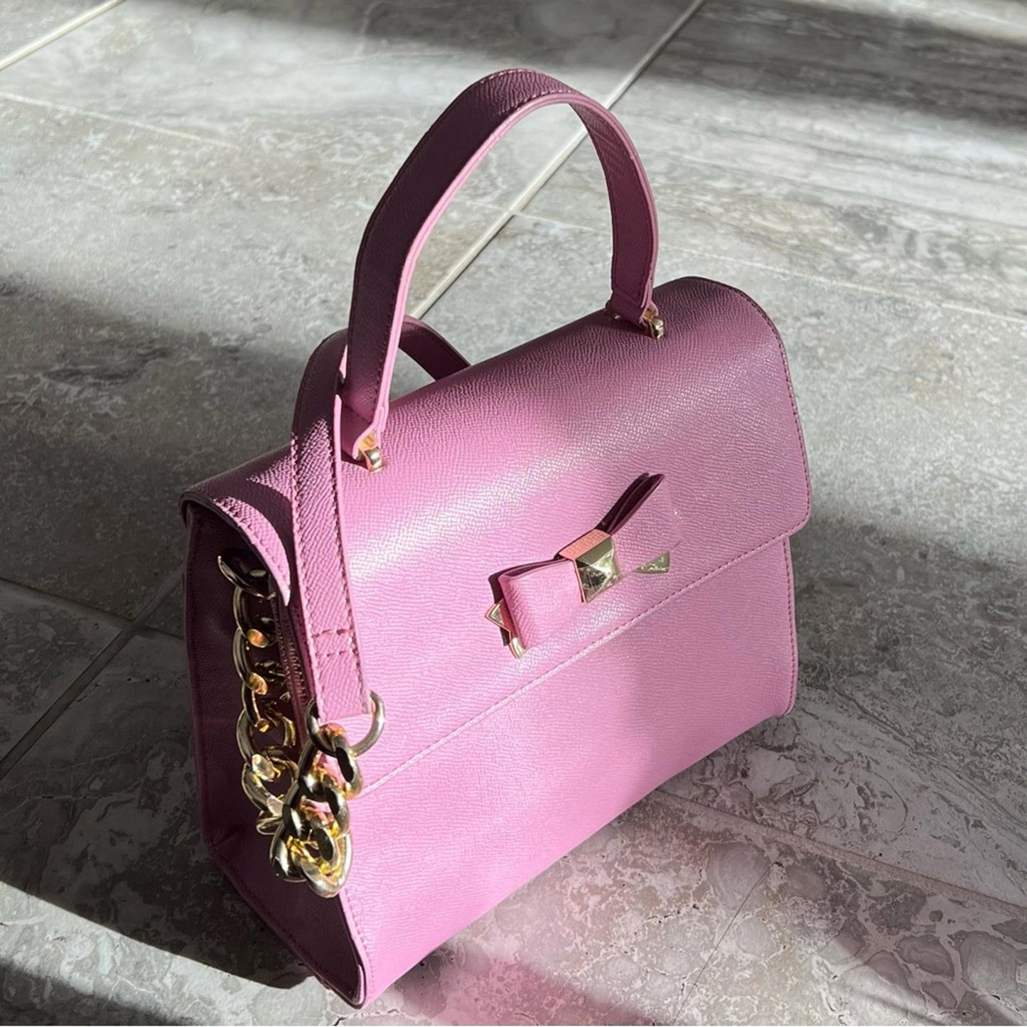Betsey Johnson Xodevin Shoulder Bag with Chain Shoulder Strap in Pink Gold-Tone