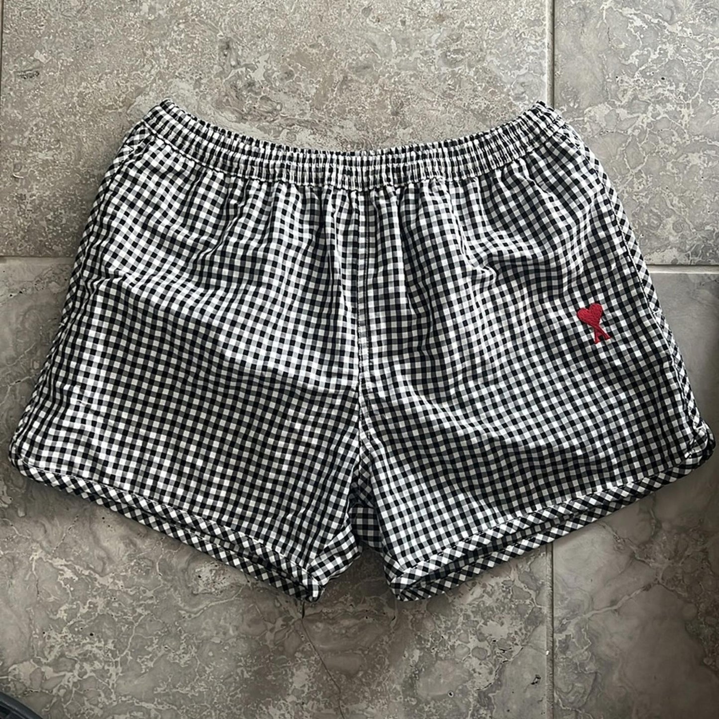 AMI Alexandre Mattiussi Checked Swim Shorts w/Bag in Black/White Size S NEW