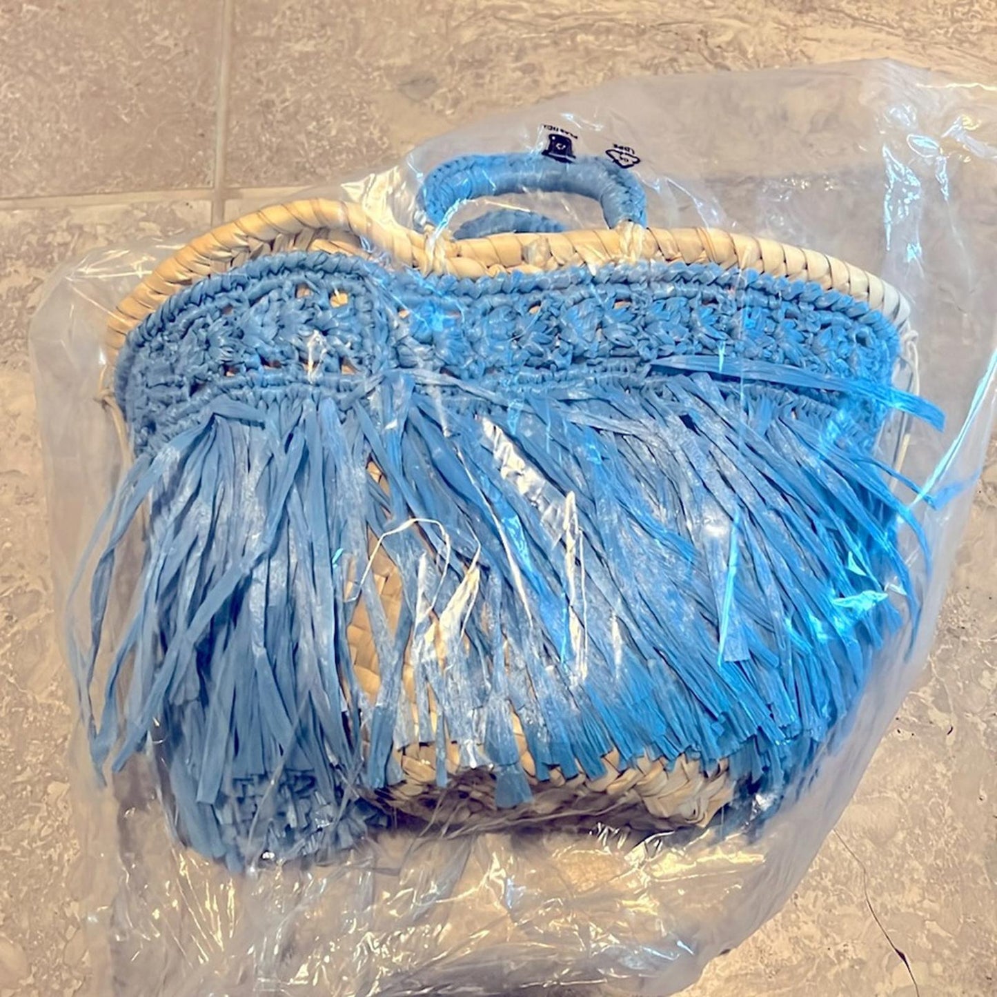 Caterina Bertini Fringe Mini Tote + Large Tote, Blue (Made in Italy) New w/Tag