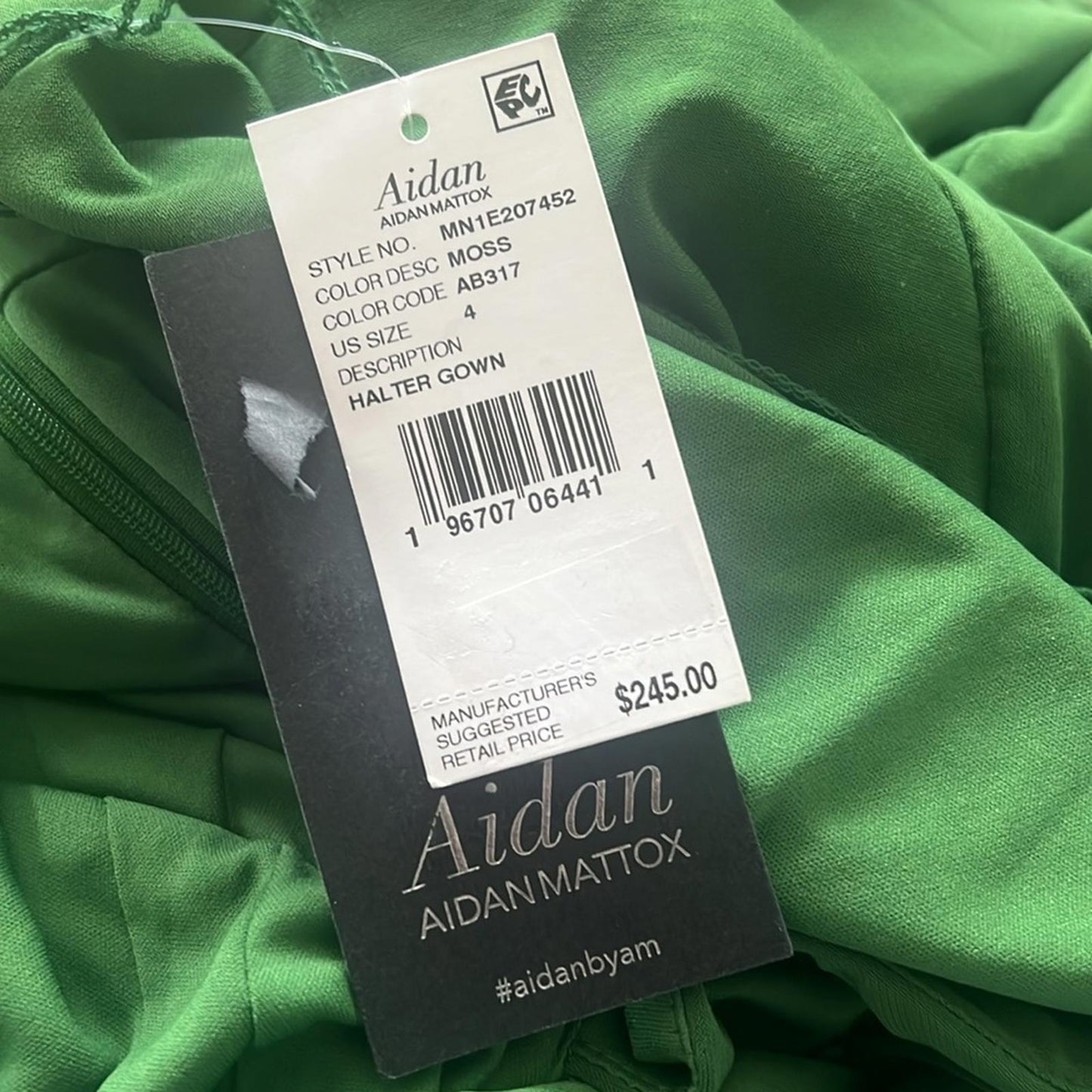 Aidan by Aidan Mattox Halter Cutout Gown in Green/Moss Size 4 NEW w/Tag $245