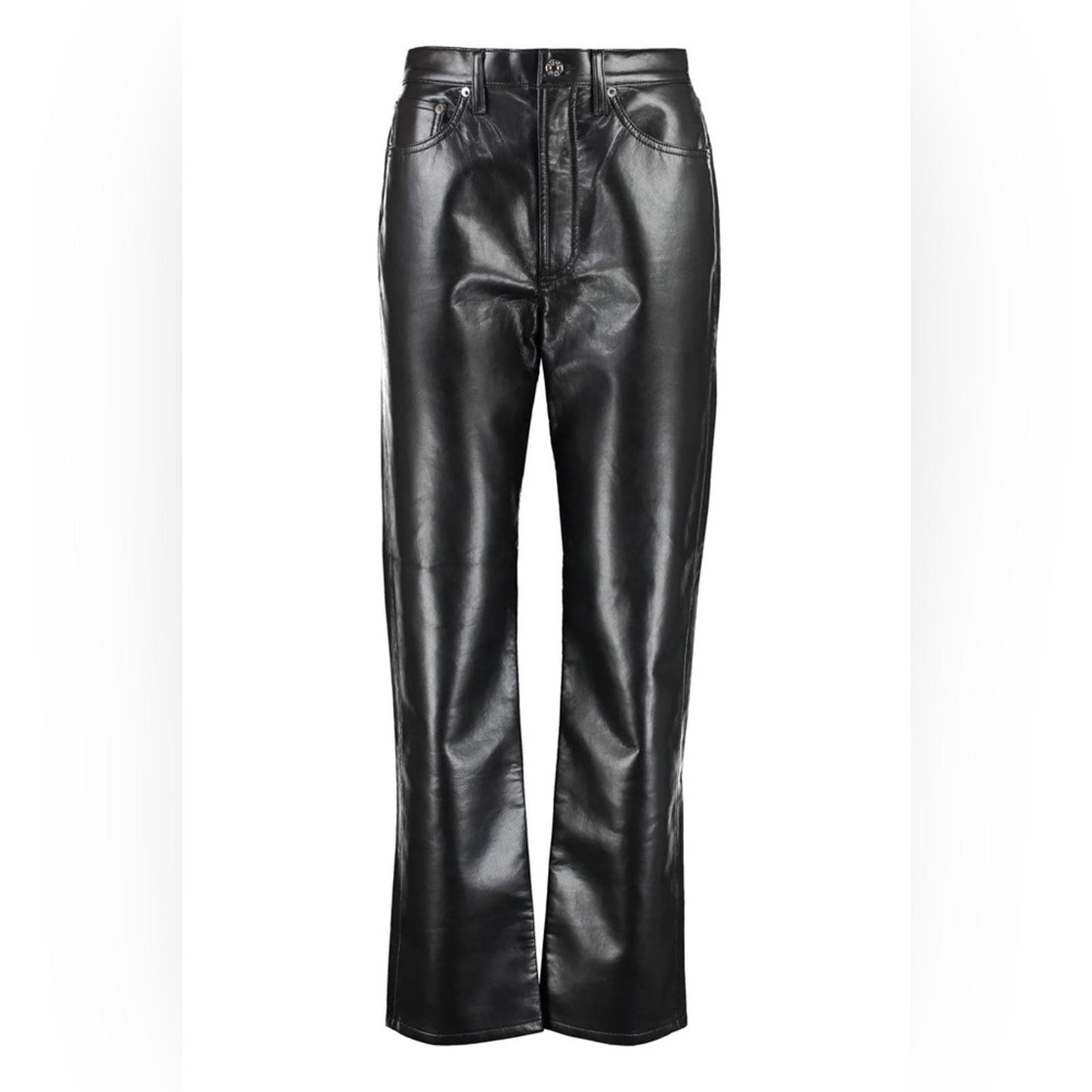 AGOLDE Recycled Leather Fitted 90's Pinch Waist Pants in Black, New w/Tag $348