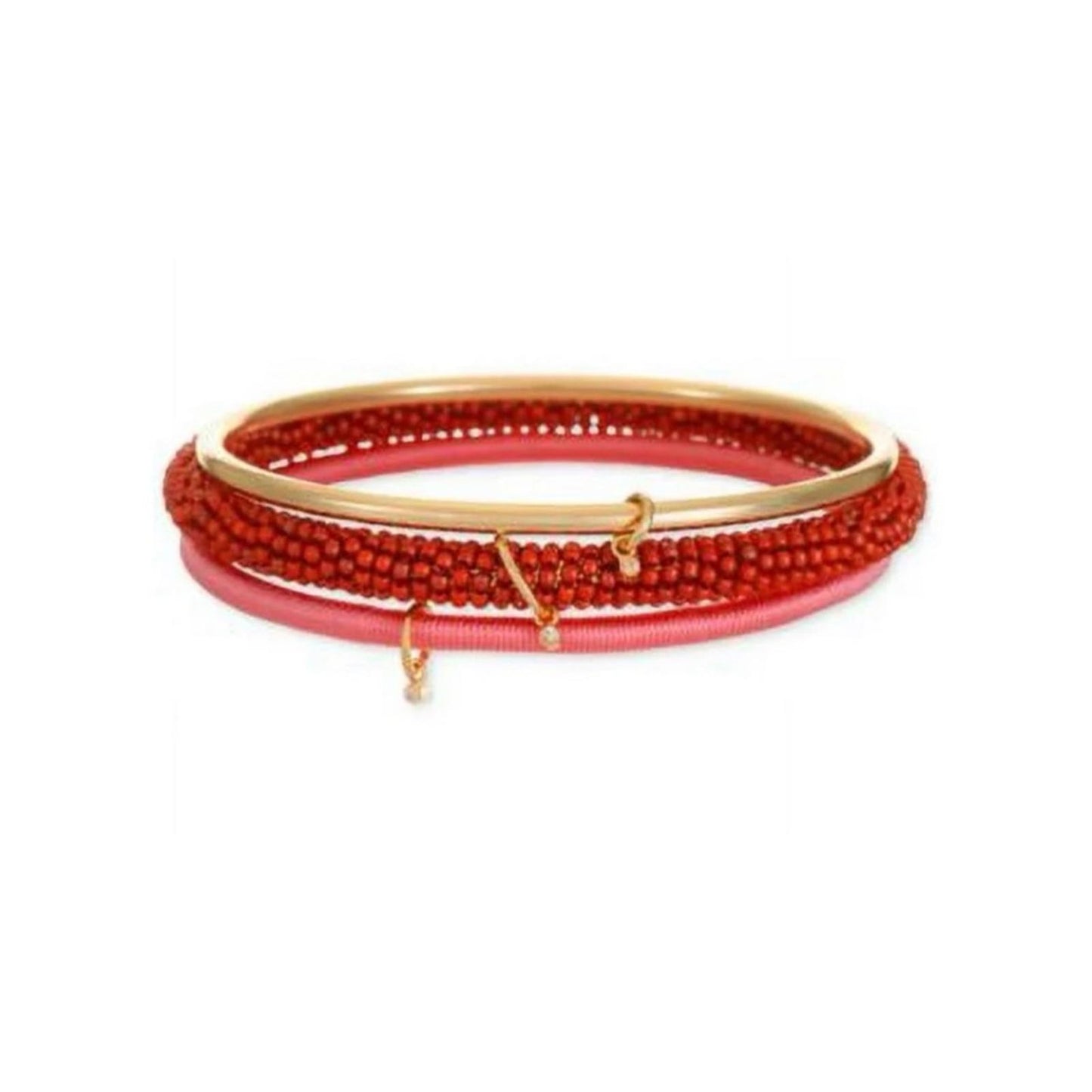 INC Gold-Tone 3-Piece Set Pave Charm Seed Bead & Thread-Wrapped Bangle Bracelets