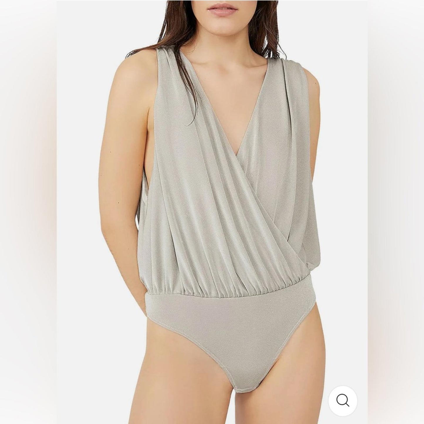 Free People Sateen Oxide Thong Bodysuit, Silver Grey Size L New w/Tag
