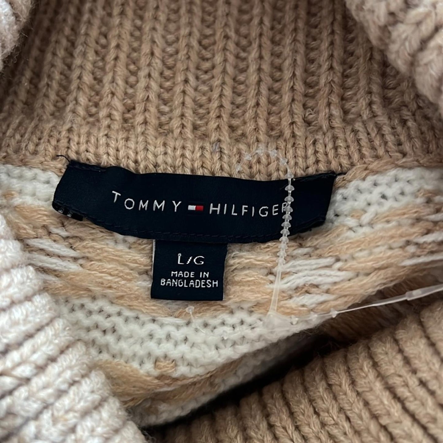 NEW Tommy Hilfiger Frosted Yoke Turtleneck Sweater Light Heather Fawn/Ivory Sz L