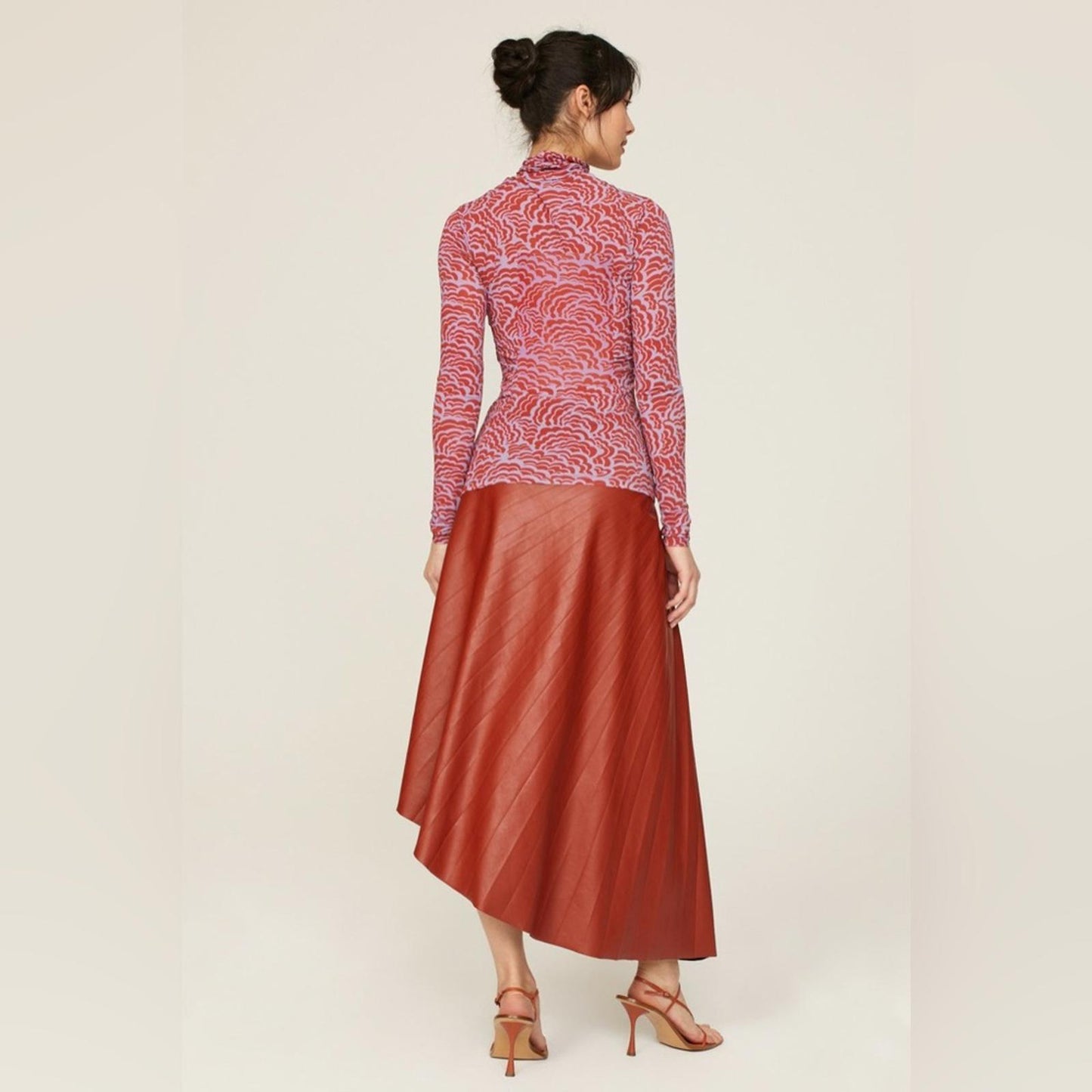 ALC James Printed Stretch-Mesh Turtleneck Top, Size L New w/Tag Retail $295
