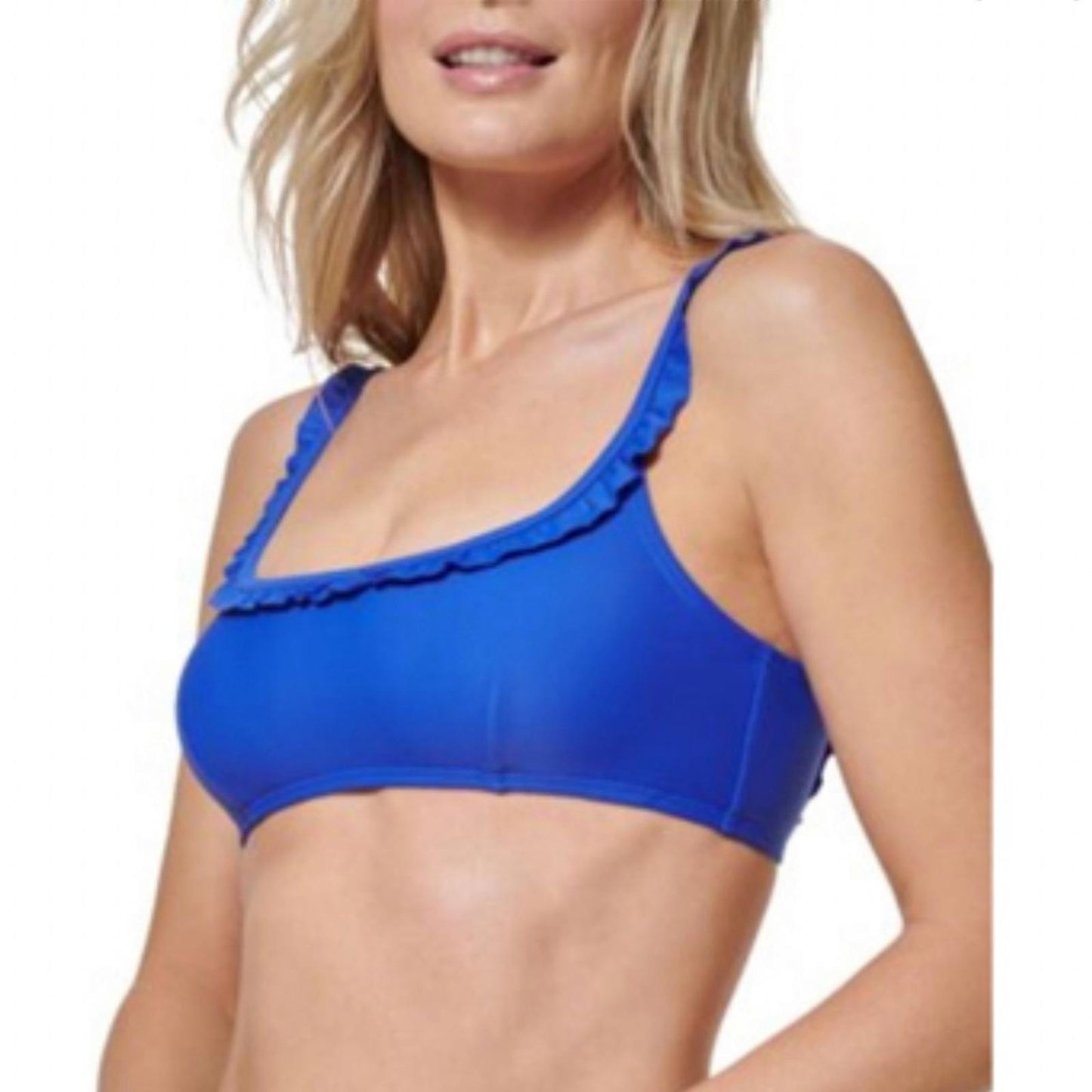 Tommy Hilfiger Sky Captain Nay Blue Ruffle Bikini Swim Top, Size L, Retail $78