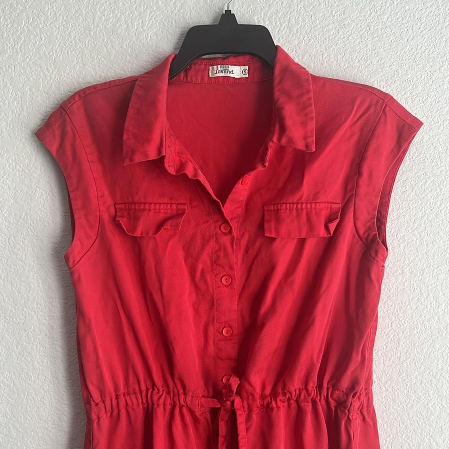 Lavand Shirtdress with Drawstring in Red, Size S Retail $114
