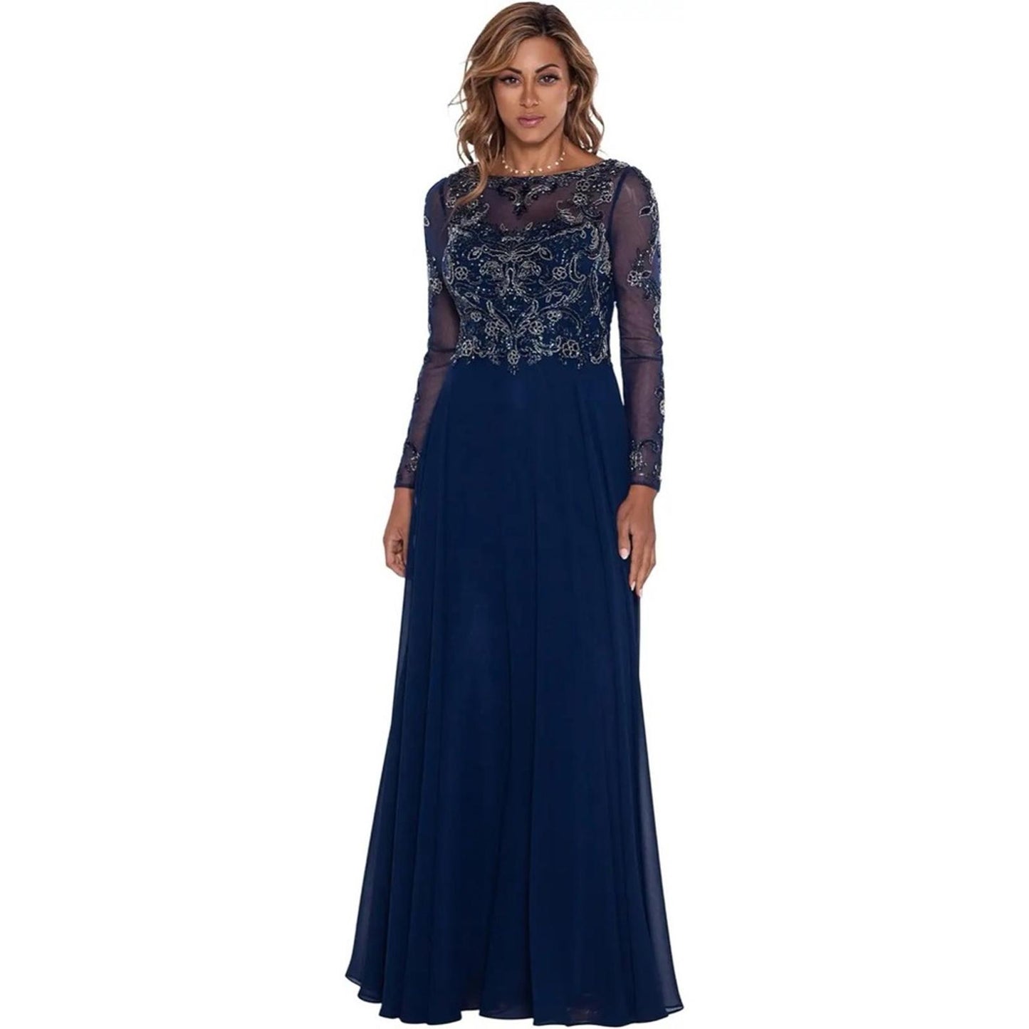 XSCAPE Long Sleeve Long Chiffon Skirt with Bead Top, Size 14 New w/Tag