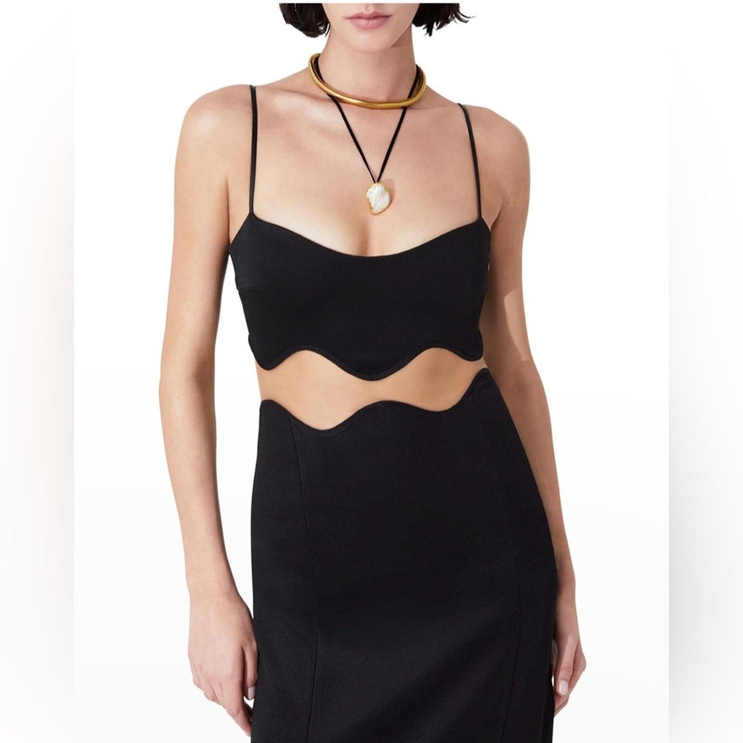 NEW Galvan Siren Wavy Mesh CutOut Maxi Dress, Size US8 | FR40 Black NWT $1,995