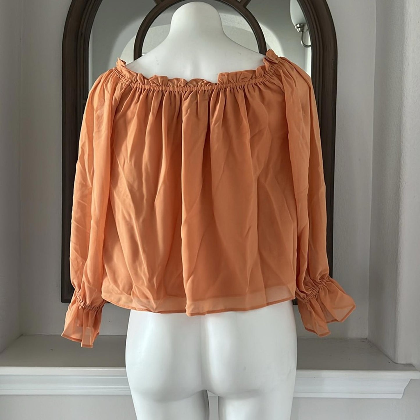 1.State xRevolve Off-The-Shoulder Peplum Blouse in Toasted Nut, New, Size S