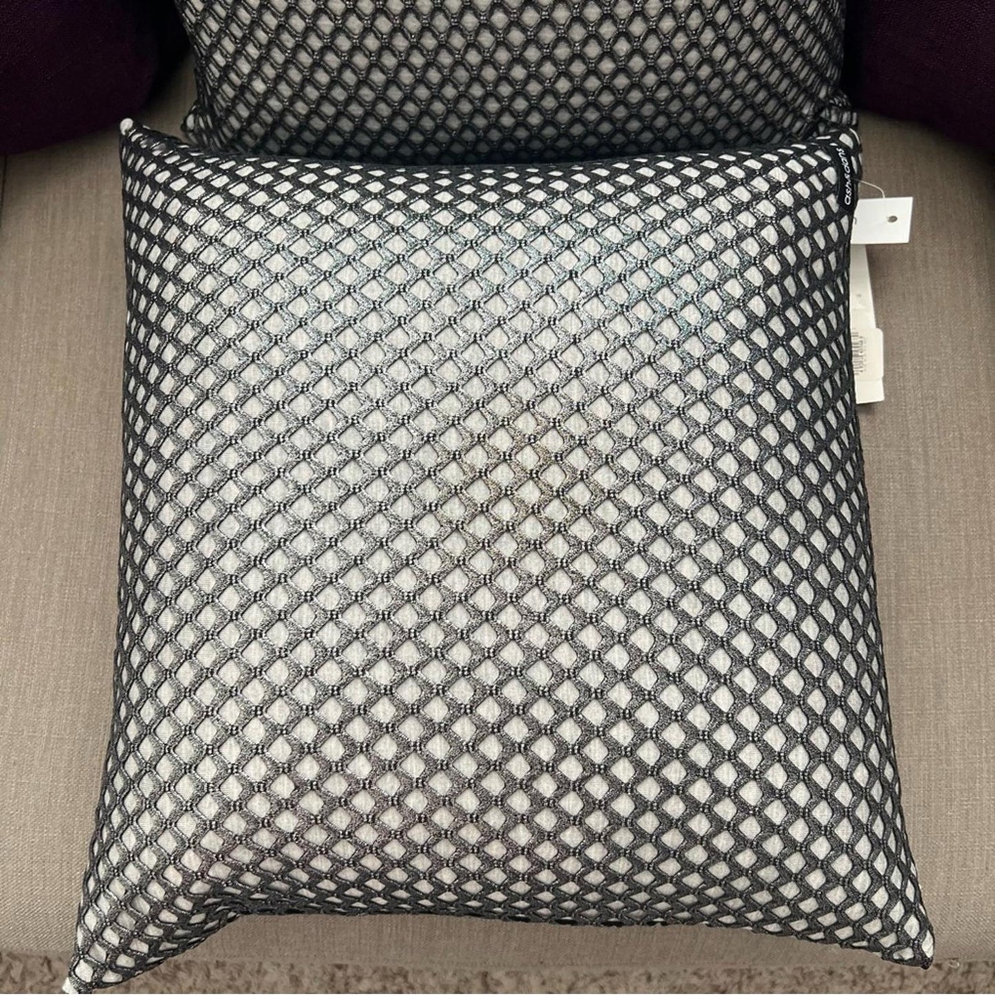 X2 Ash & Dans Addy Decorative Pillow in Black/Grey Size 16′ x 16” NWT $330