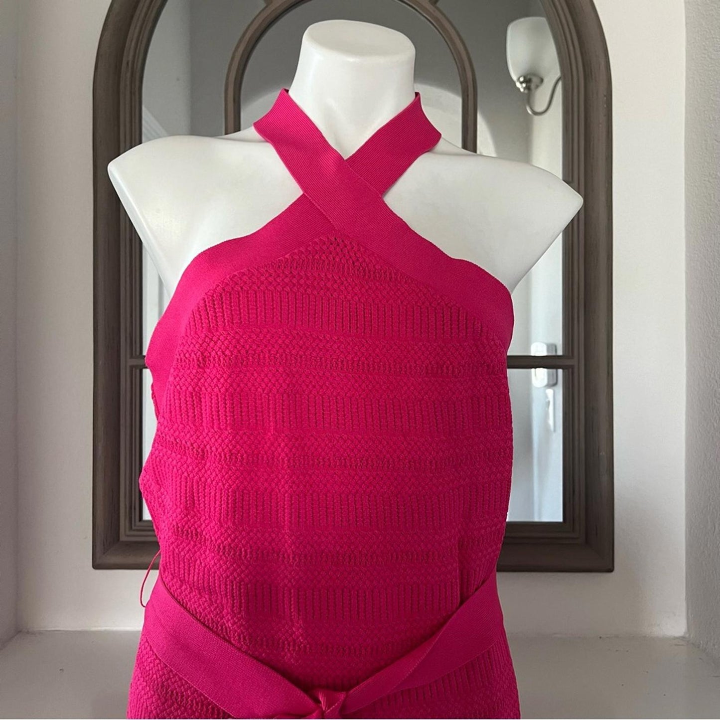 NEW Rachel Roy Solid Textured Knit Midi Halter Dress, Pink XXL Retail $139.99