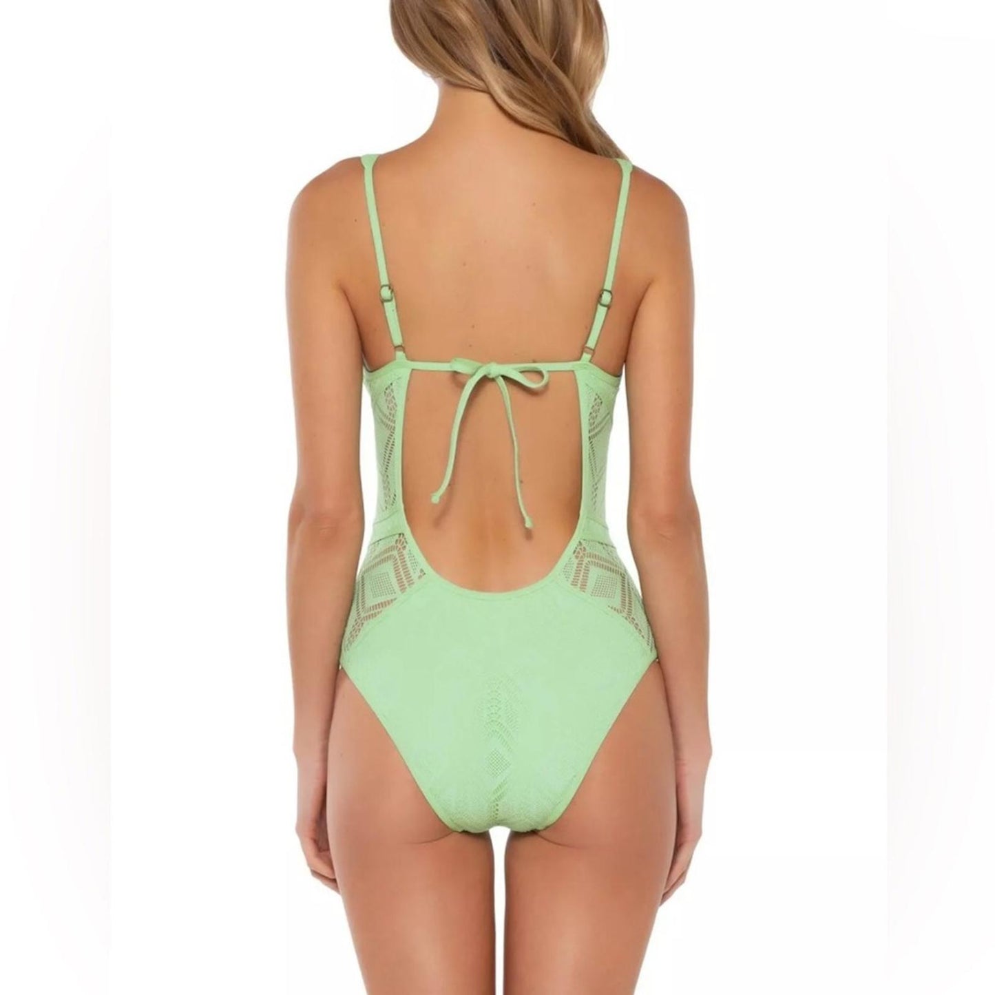 Becca Wanderlust Crochet Plunge One Piece Swimsuit in Mint Size XS NEW w/Tag