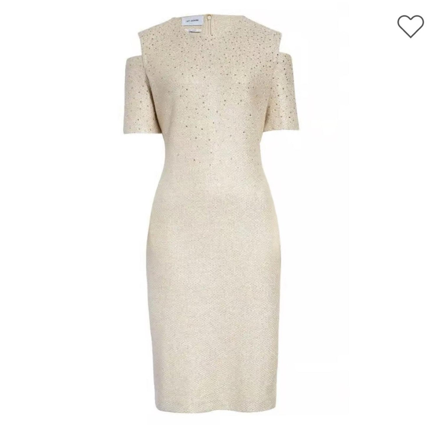 St.John Studded Cold-Shoulder Tweed Sheath Dress in Gold Multi Size 12 NWT $1795