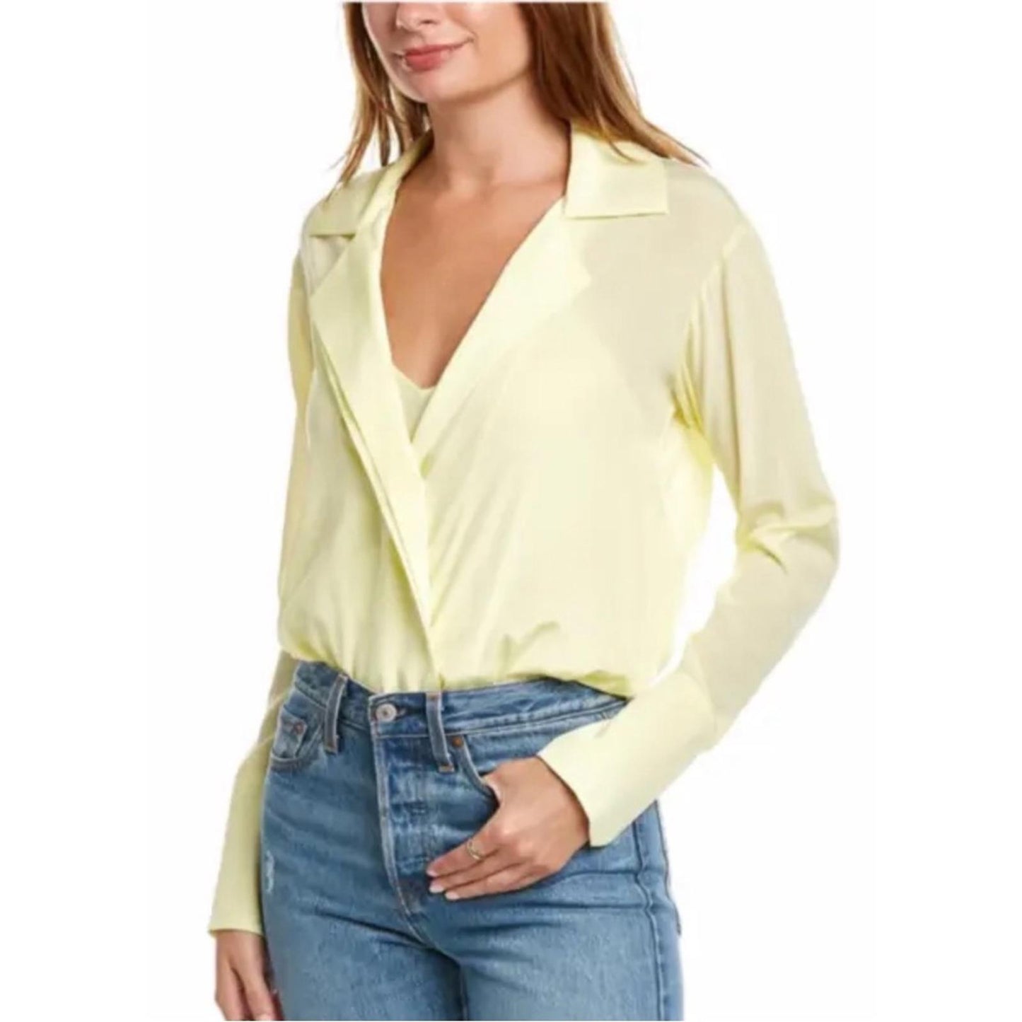 ALC Diana Silk Bodysuit, Canary Yellow Size L New w/Tag Retail $425