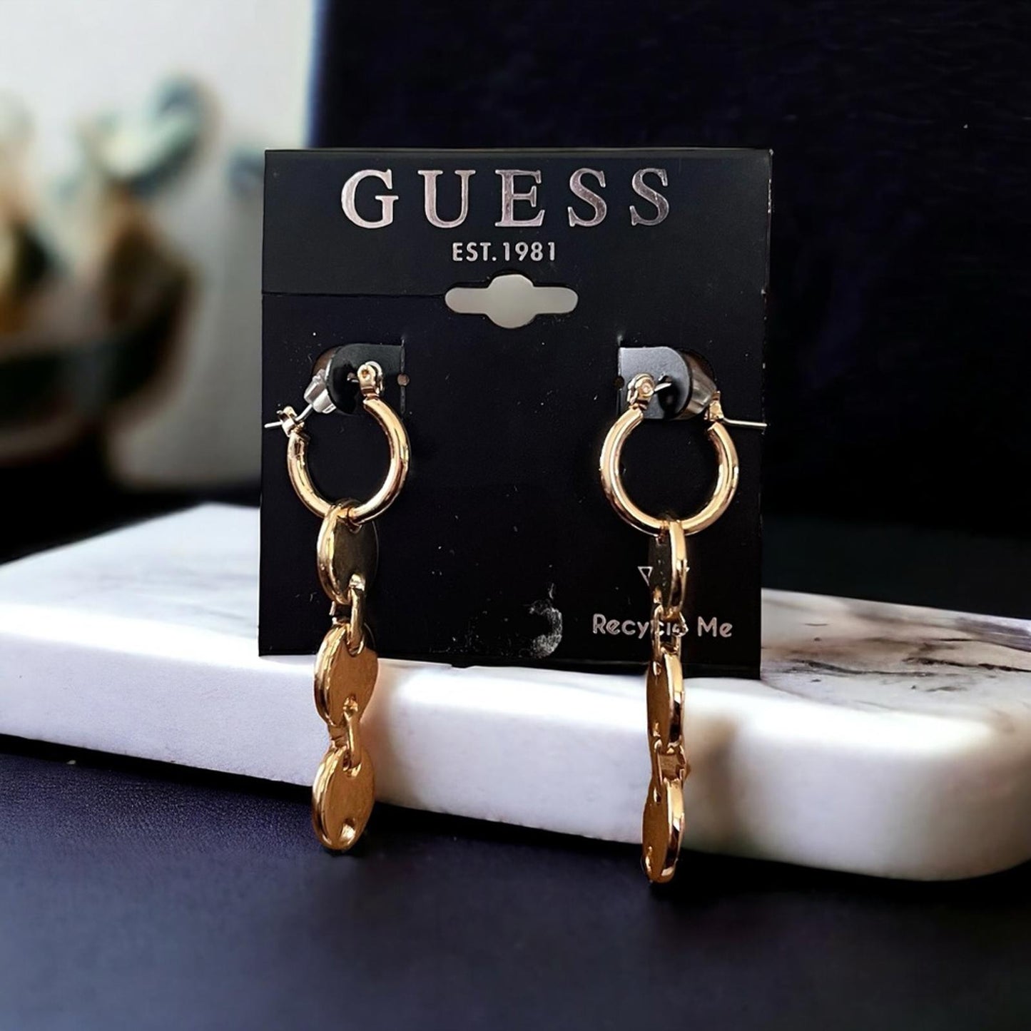 Guess Gold-Tone Link Drop Huggie Hoop Earrings, New w/Tag