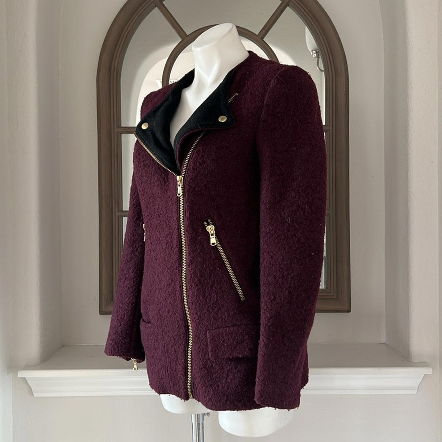 Zara Wool-blend Coat Burgundy Jacket, Size S EXCELLENT!